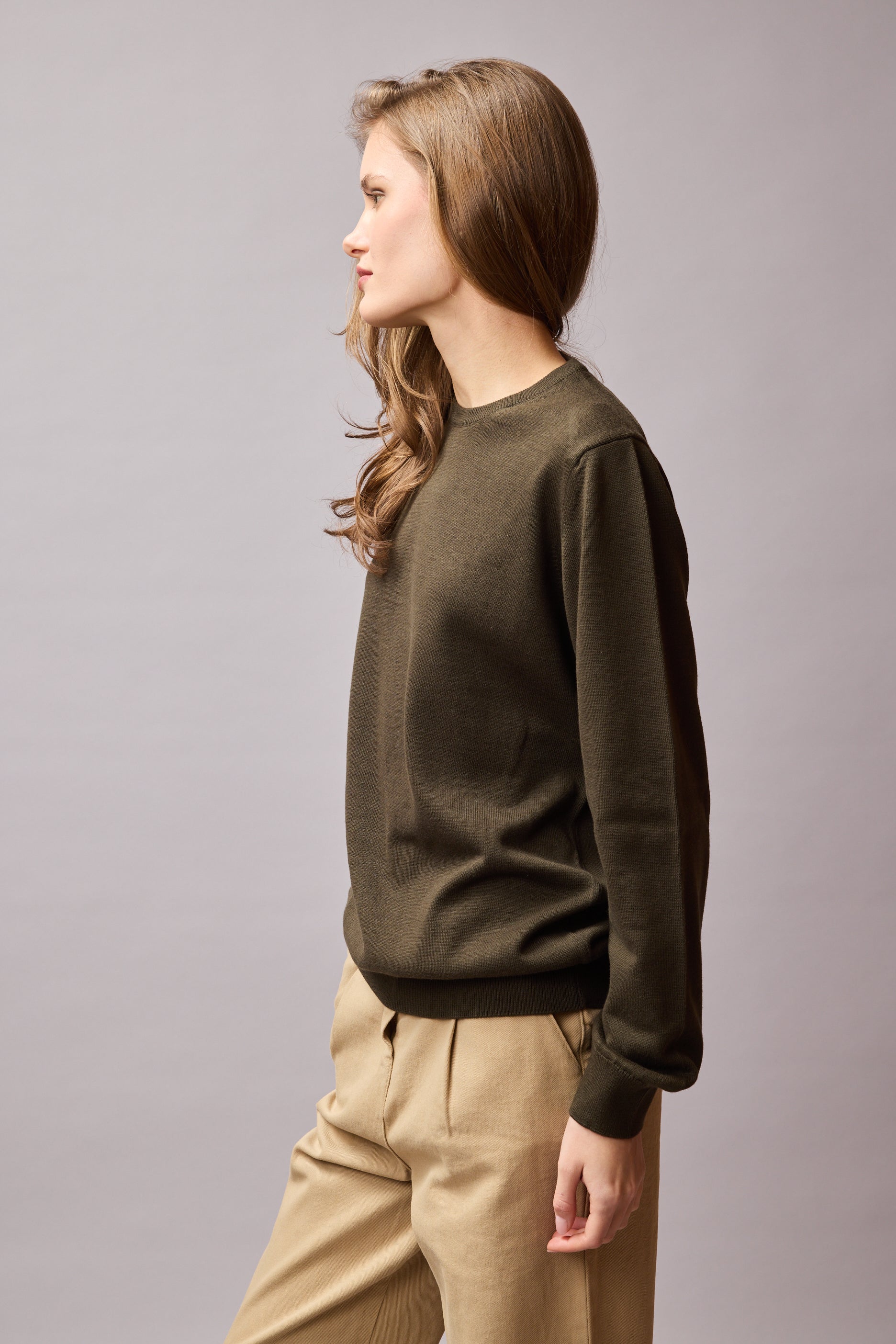 COTTON CREW NECK UNISEX SWEATER KHAKI