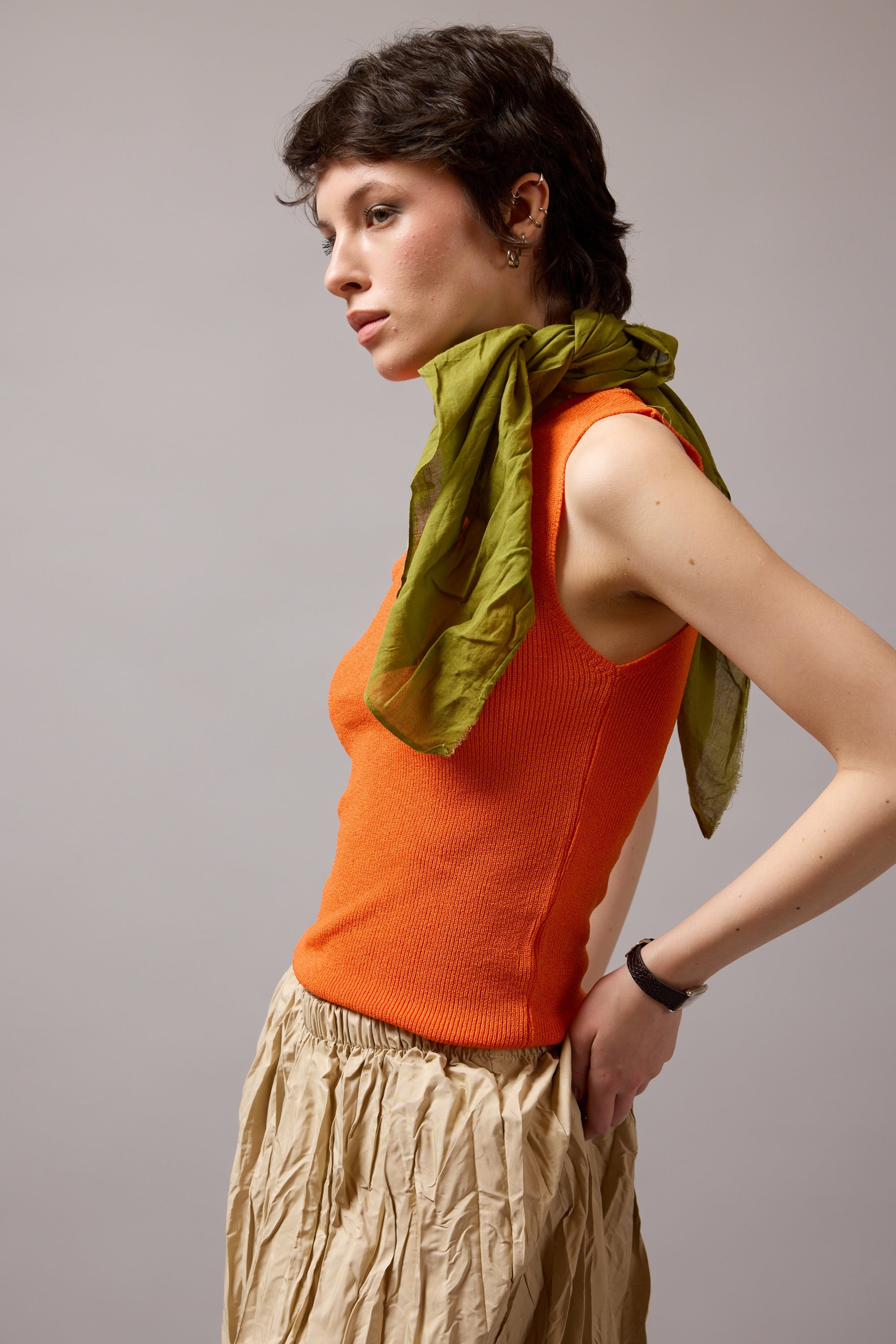 OLIVE ORGANİK PAMUK HANDMADE KARE FULAR