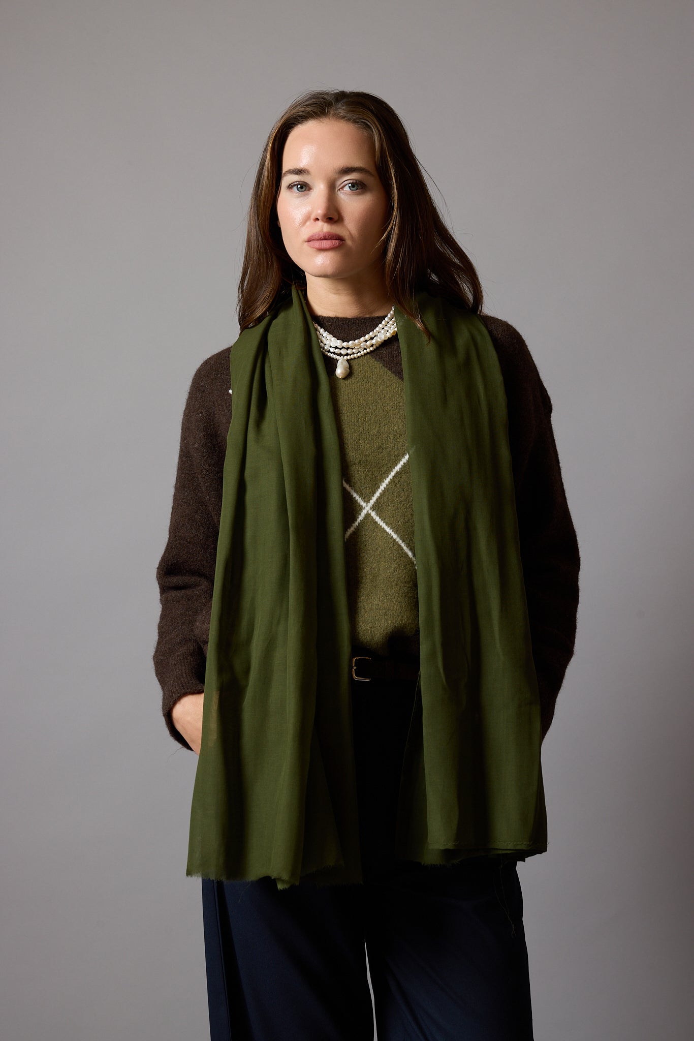 Khaki Organik Pamuk Handmade Sal