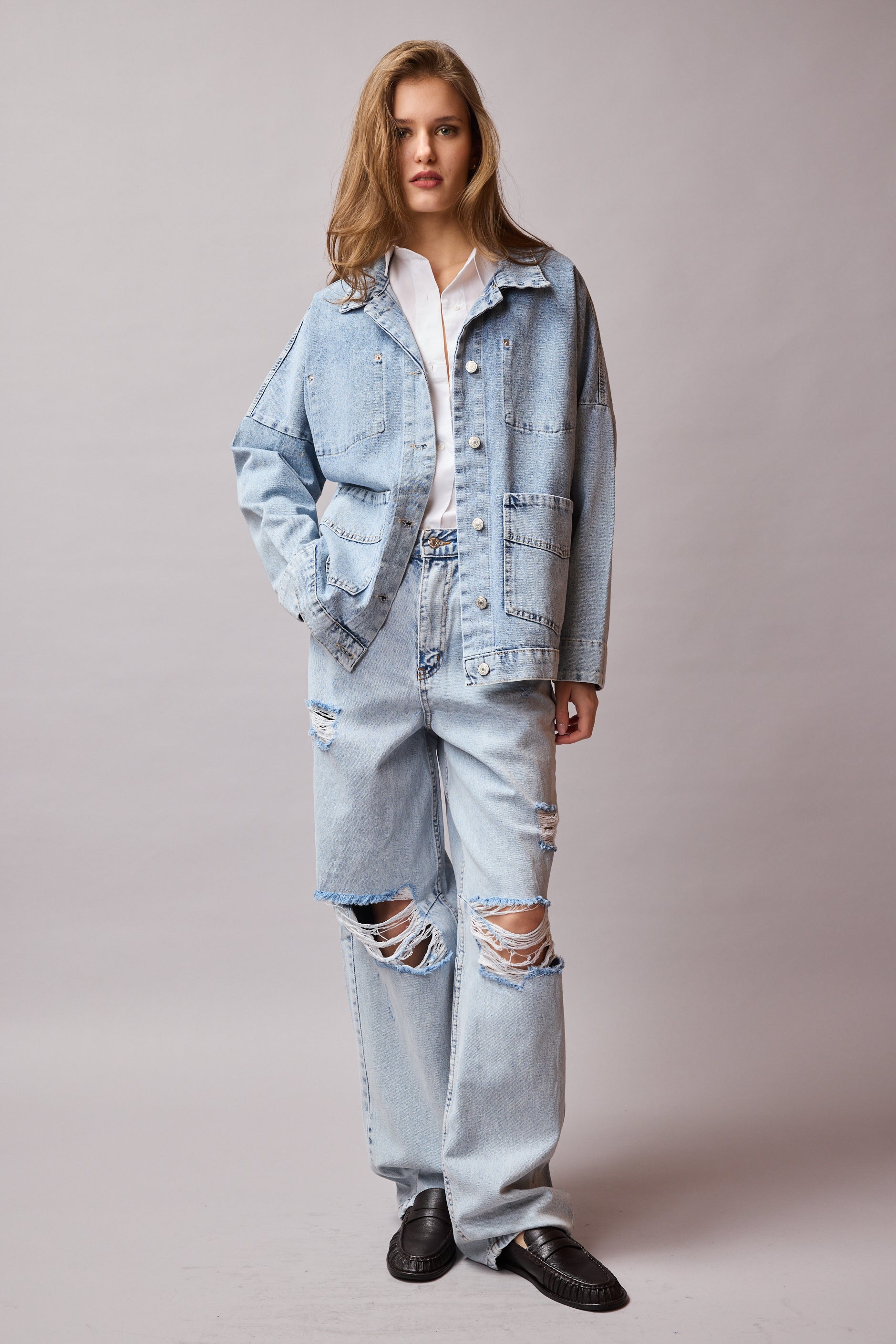 STRAIGHT FIT YUKSEK BEL GENIS PACA YIRTIK JEAN