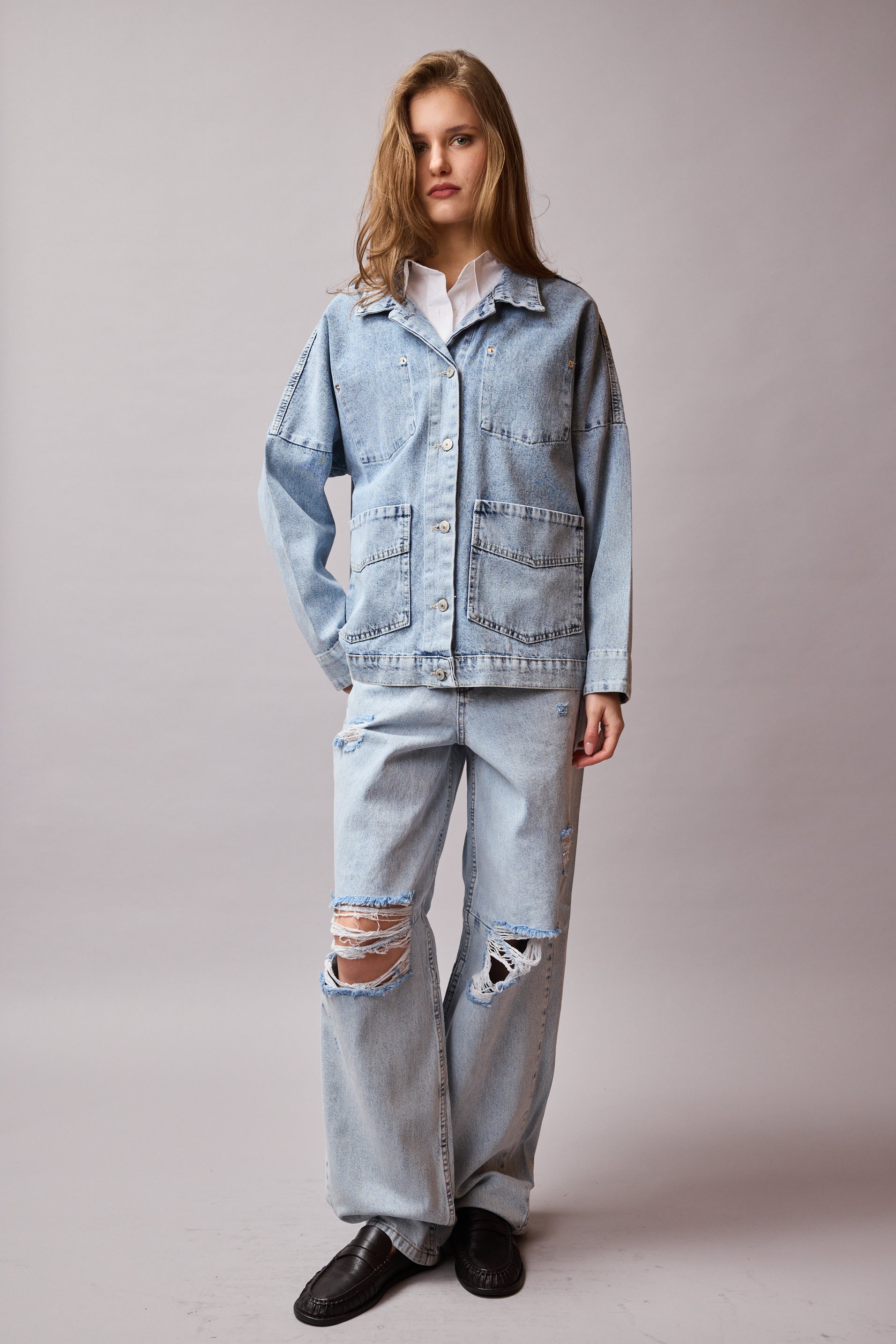 STRAIGHT FIT YUKSEK BEL GENIS PACA YIRTIK JEAN