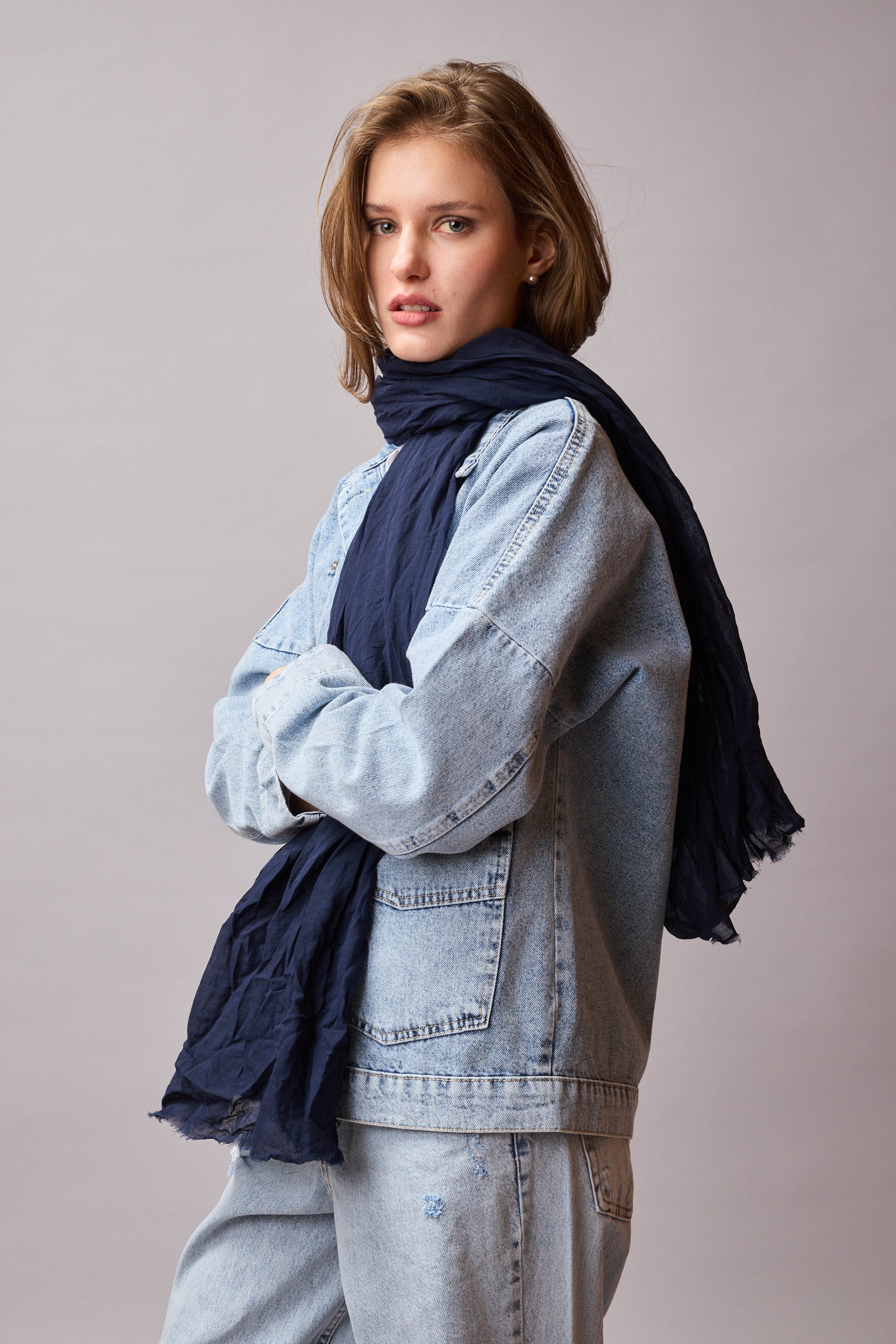 Midnight Blue Organik Pamuk El Boyama Sal