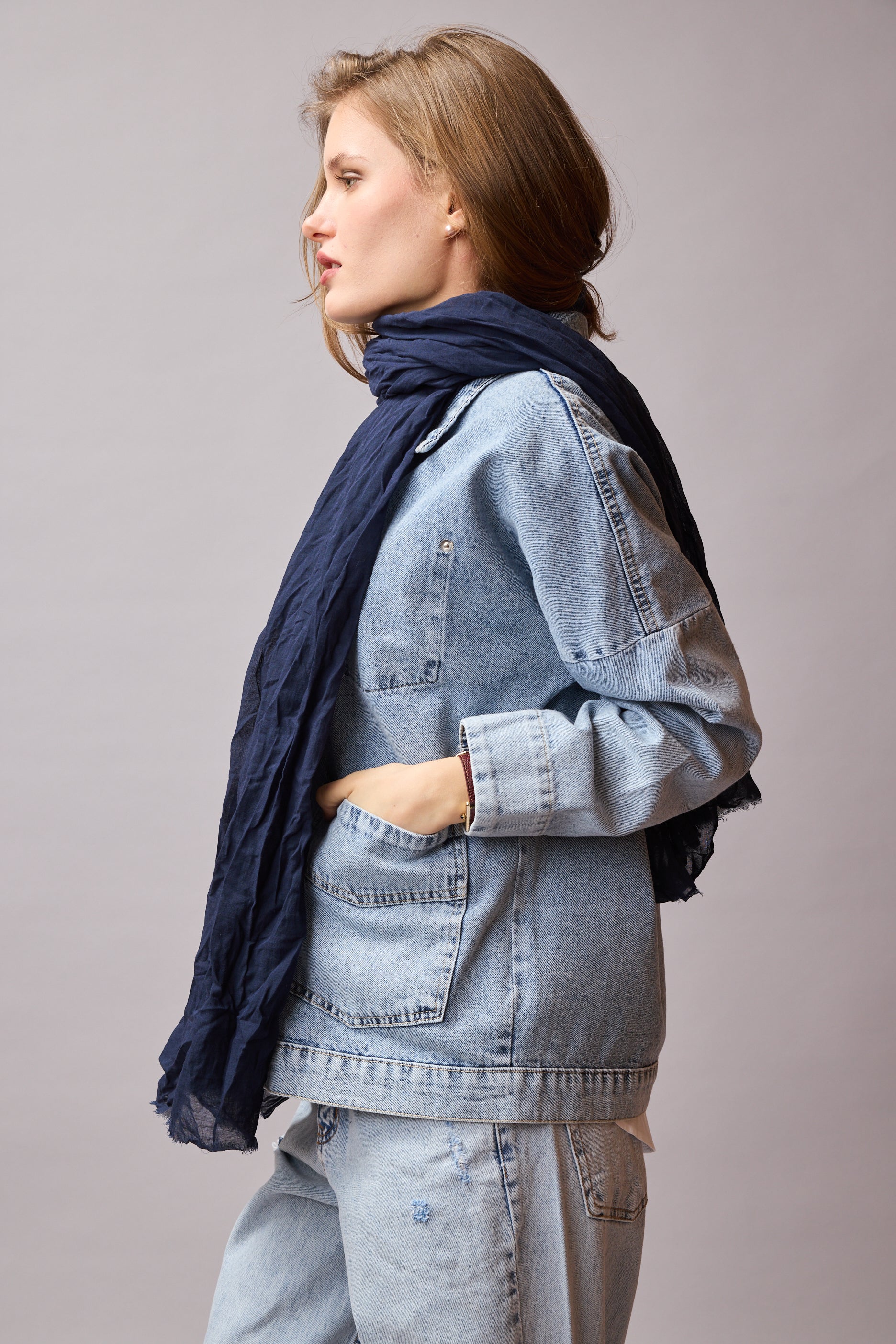 Midnight Blue Organik Pamuk El Boyama Sal
