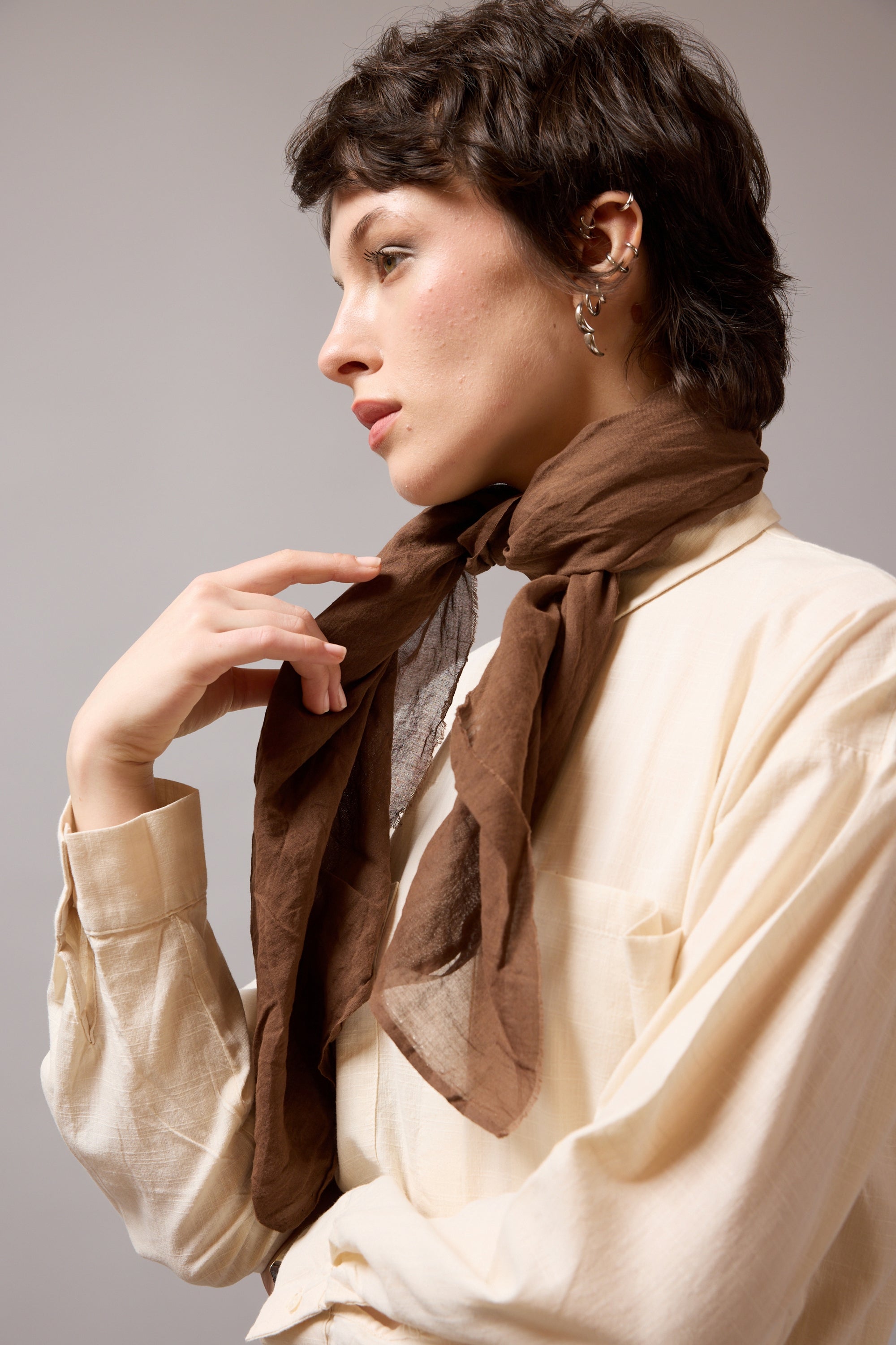 Autumn Coffee Organik Pamuk Handmade Kare Fular