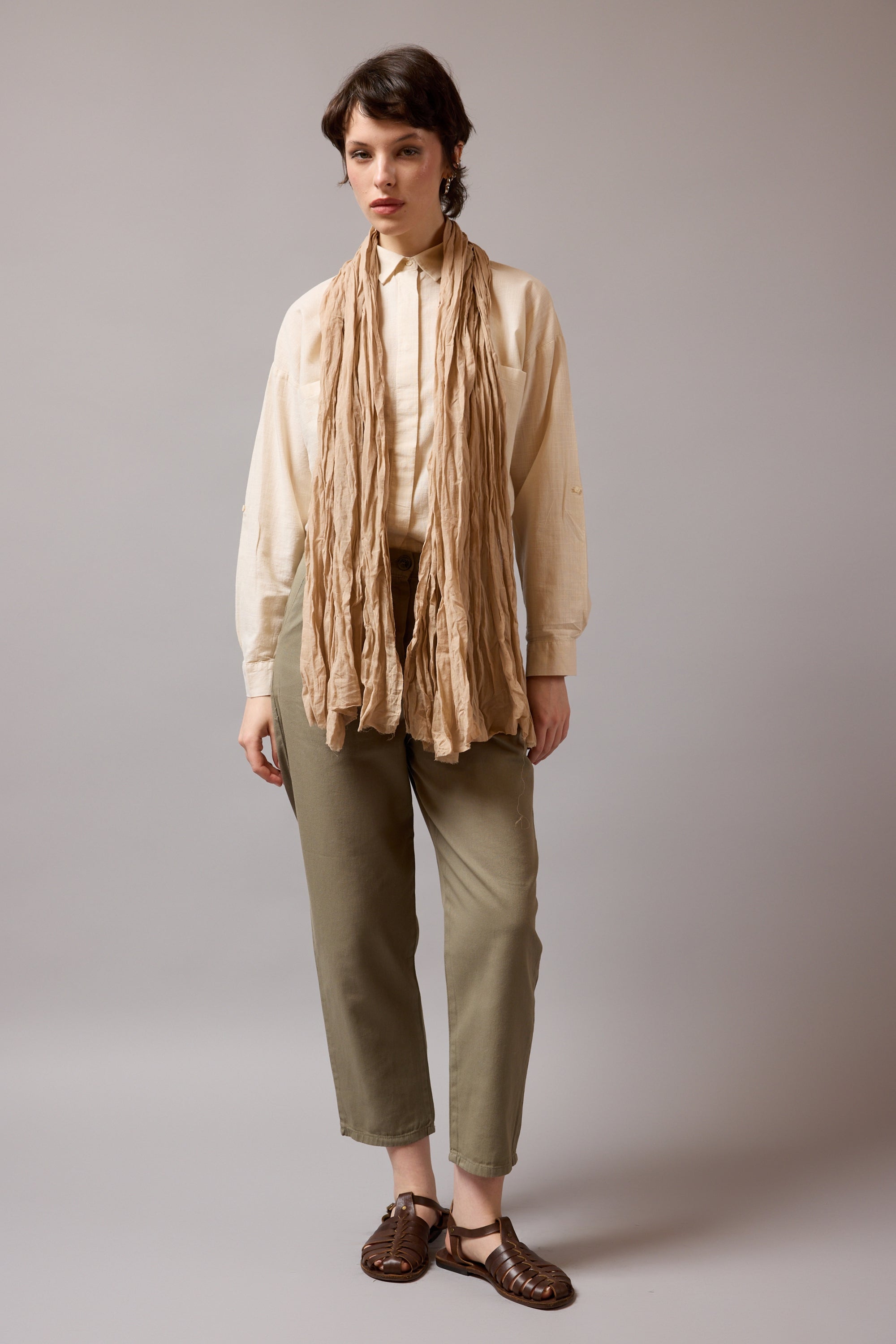 Beige Organik Pamuk Handmade Şal