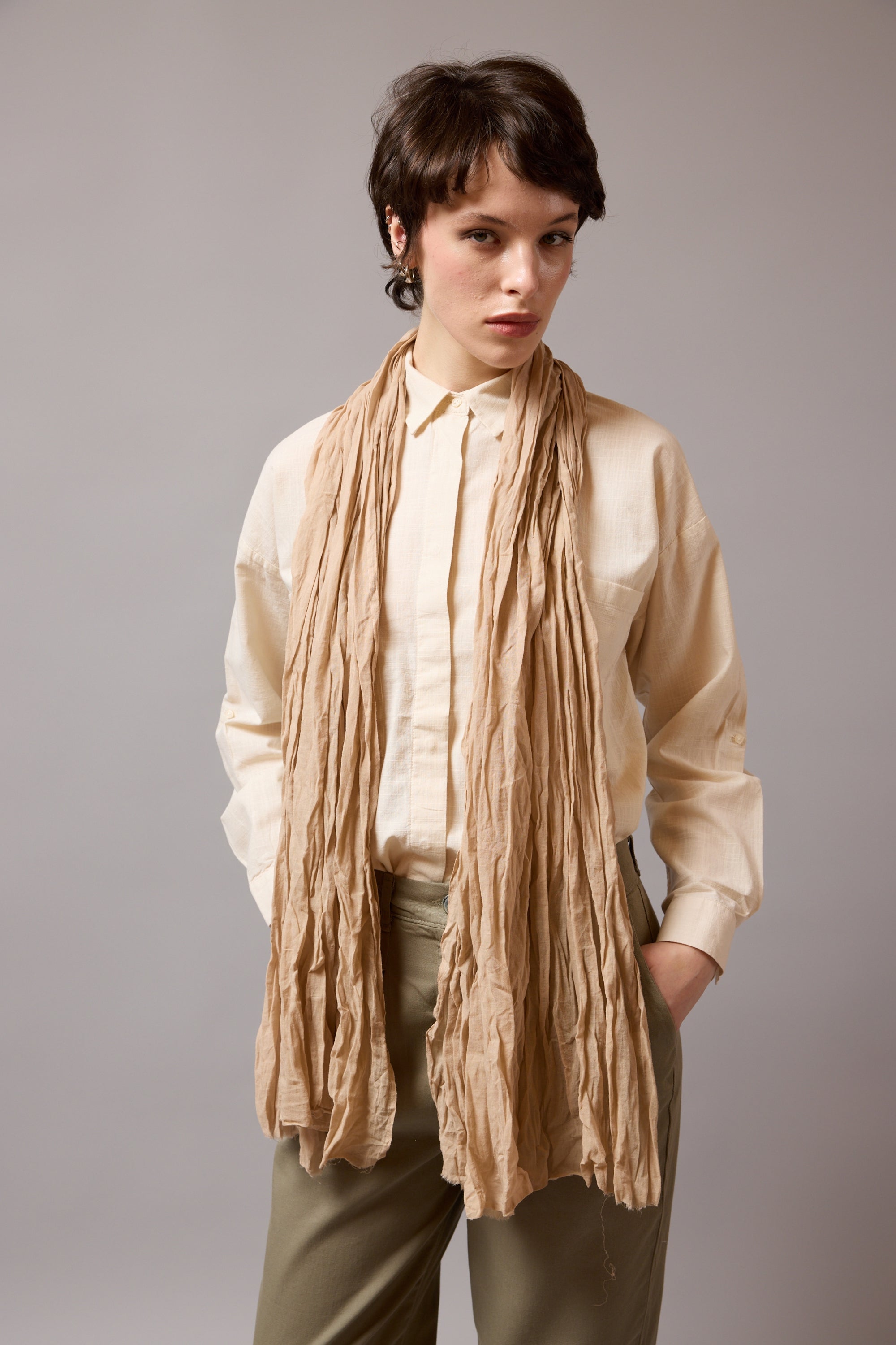 Beige Organik Pamuk Handmade Şal