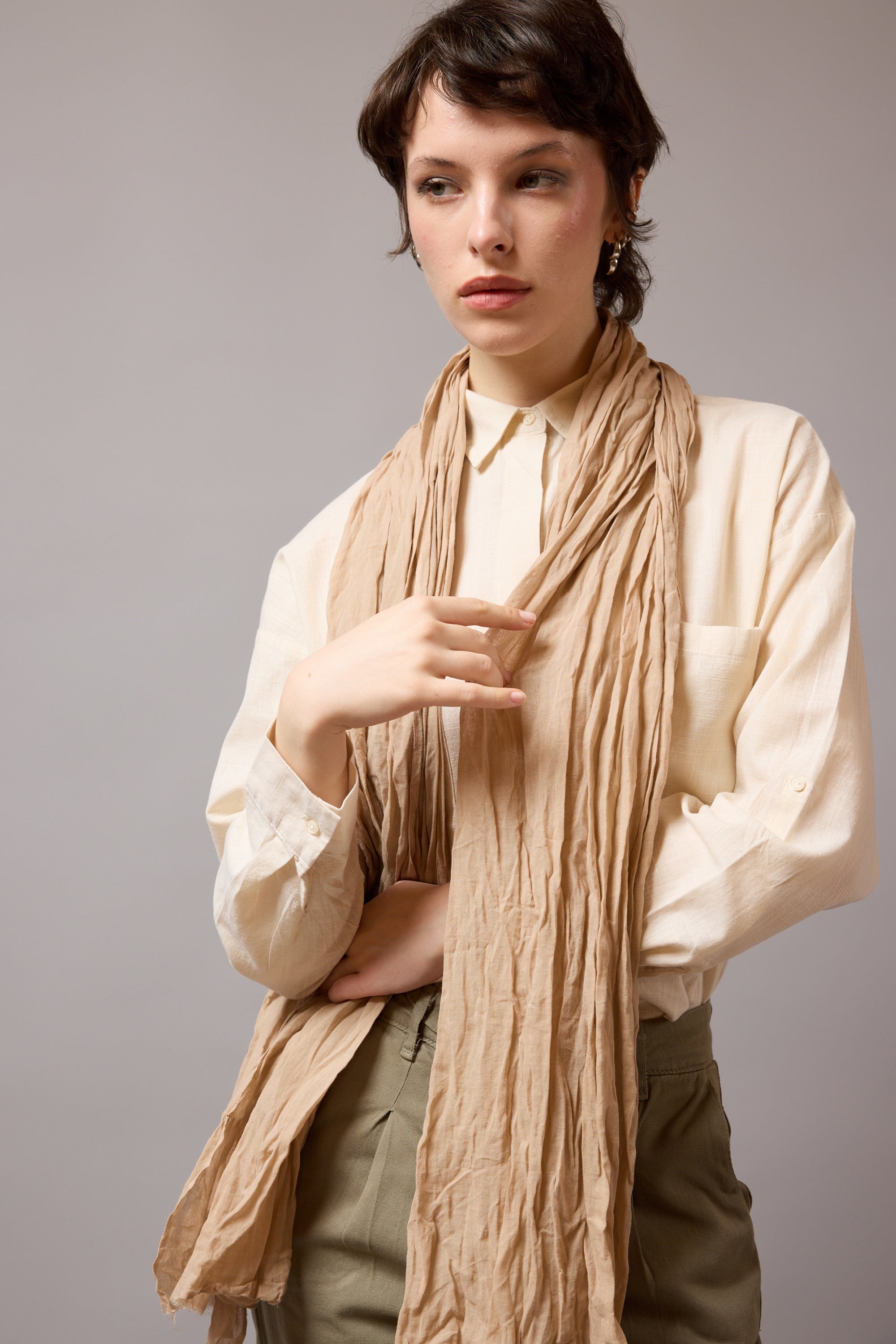 Beige Organik Pamuk Handmade Şal