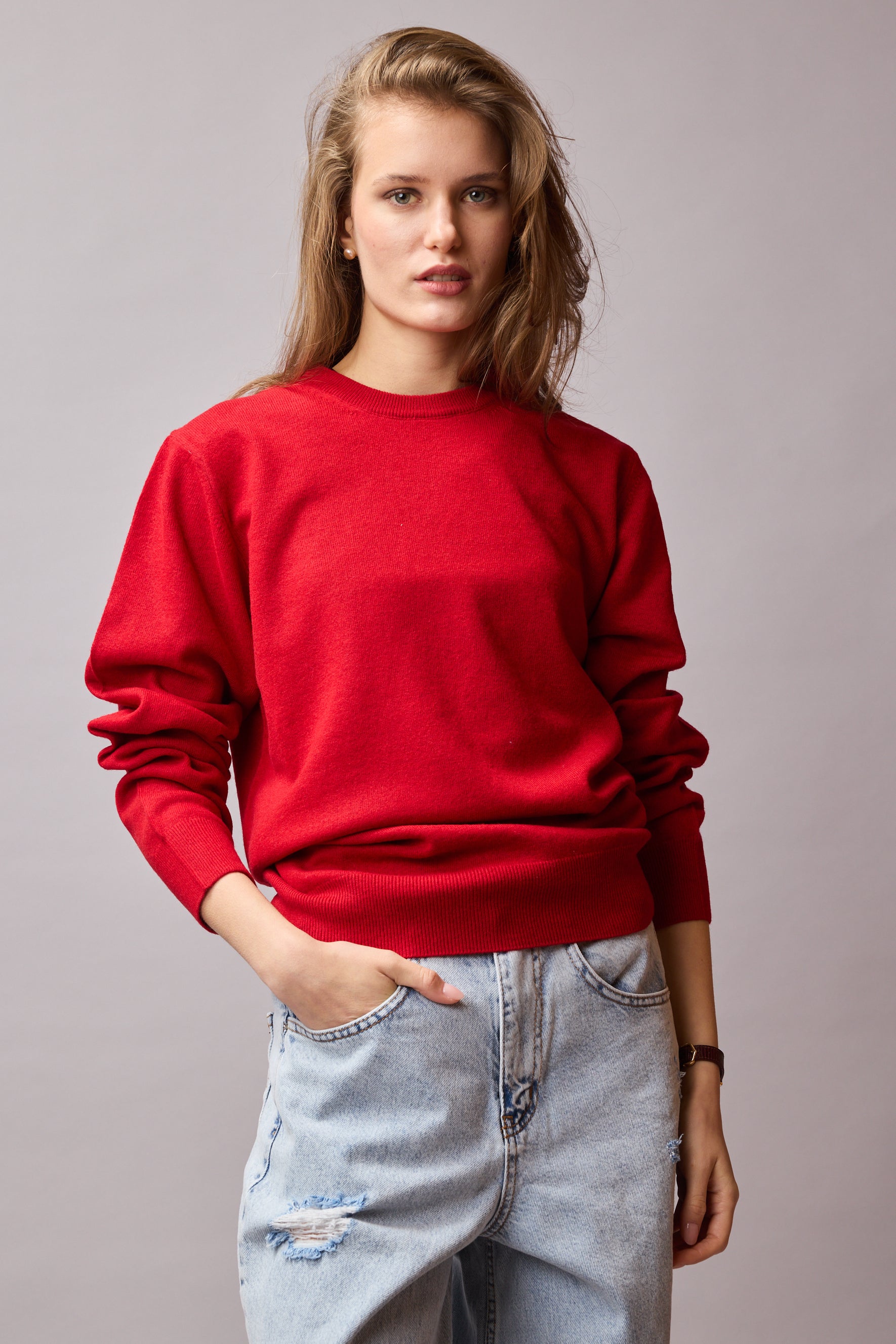 YÜN BİSİKLET YAKA UNISEX KAZAK KIRMIZI