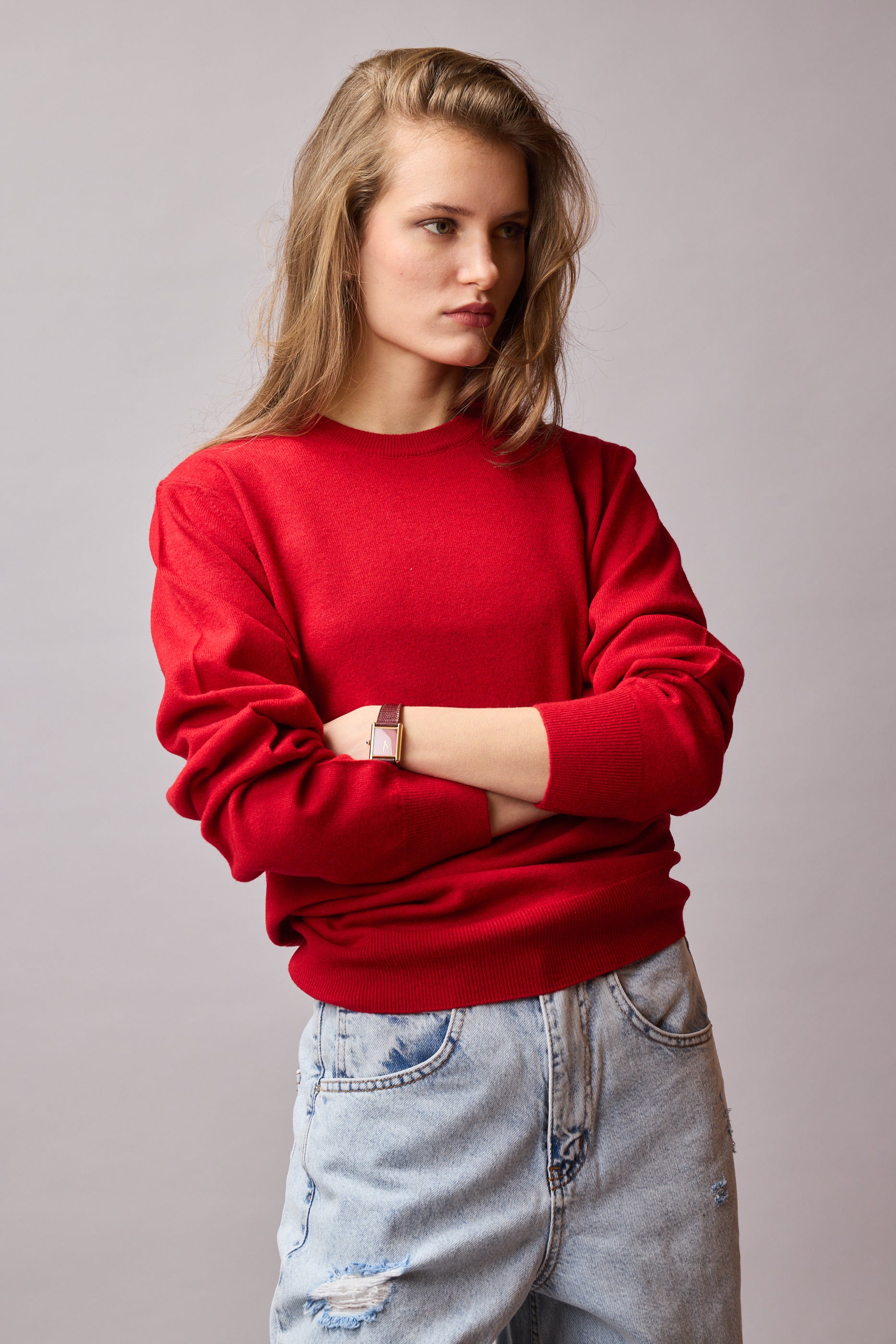 YÜN BİSİKLET YAKA UNISEX KAZAK KIRMIZI