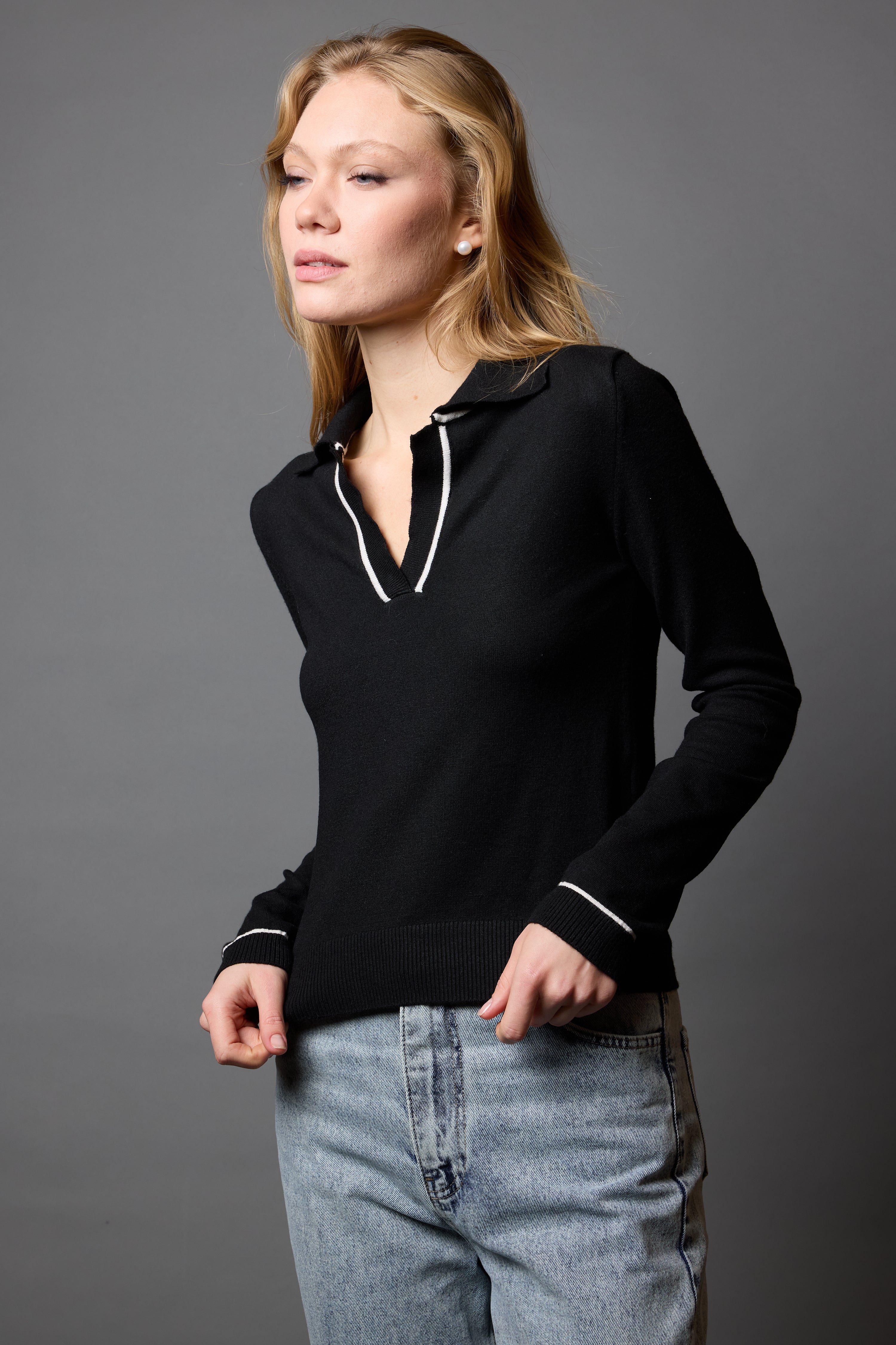 POLO YAKA YUMUSAK DOKULU TRIKO KAZAK SIYAH