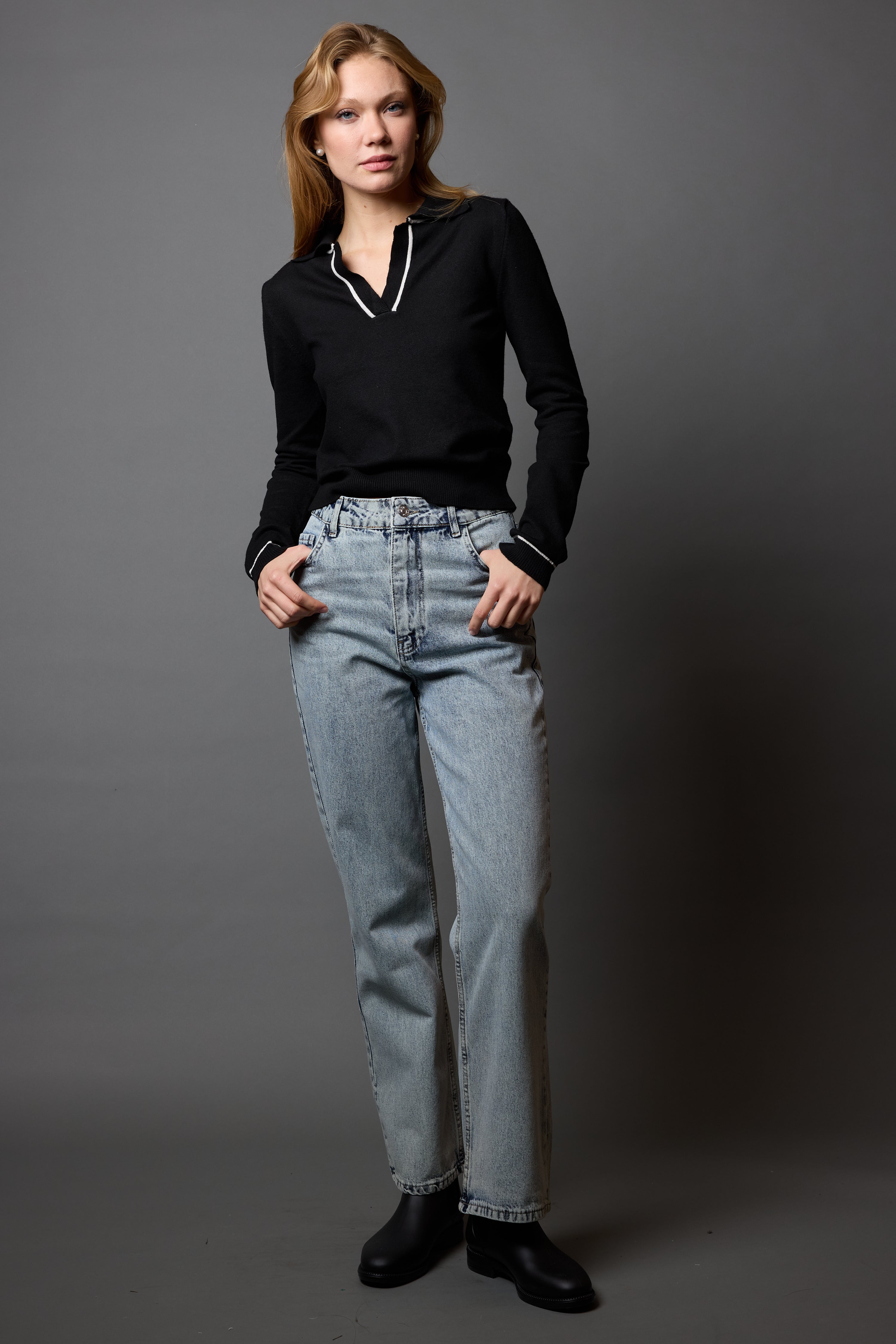 POLO YAKA YUMUSAK DOKULU TRIKO KAZAK SIYAH