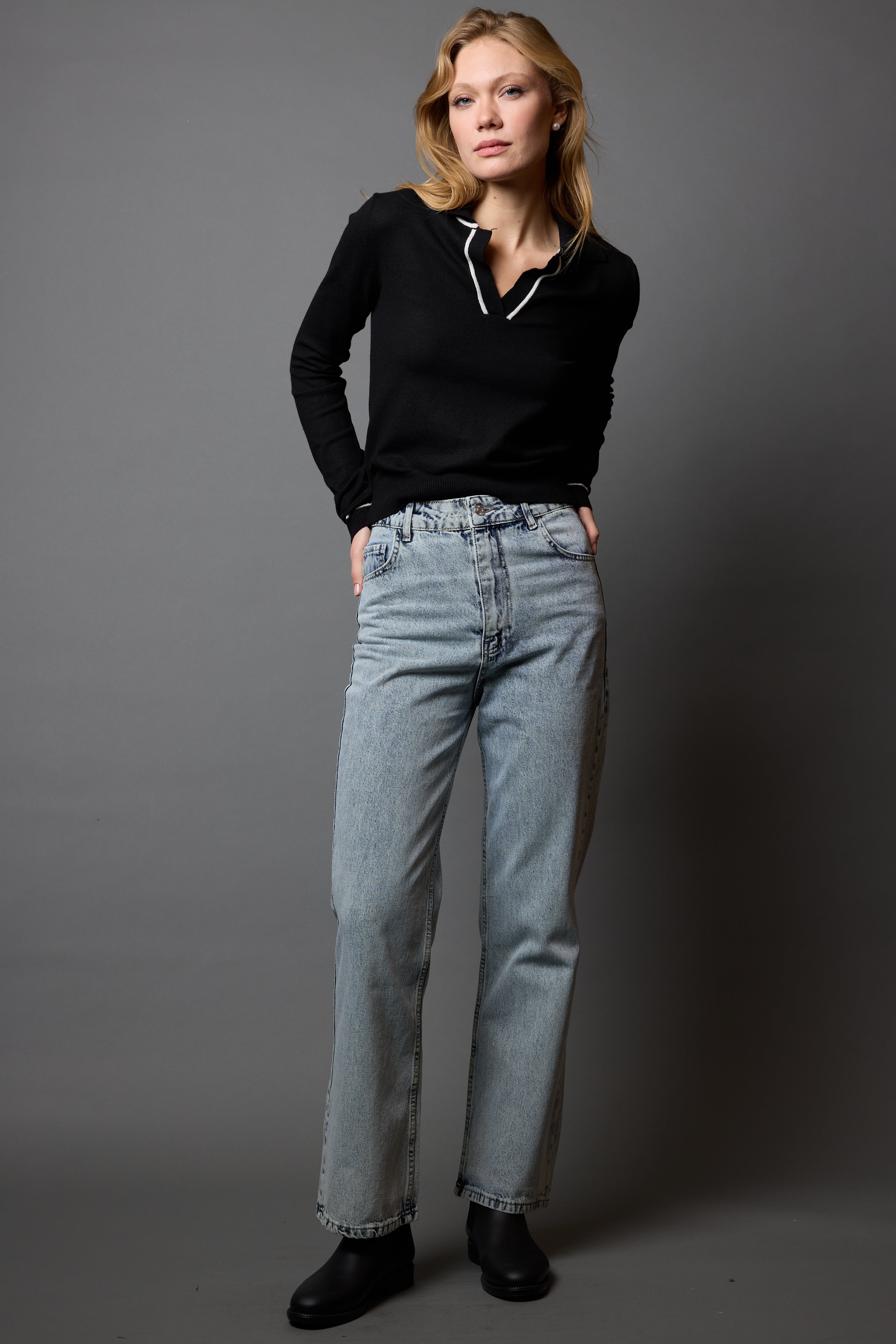 POLO YAKA YUMUSAK DOKULU TRIKO KAZAK SIYAH