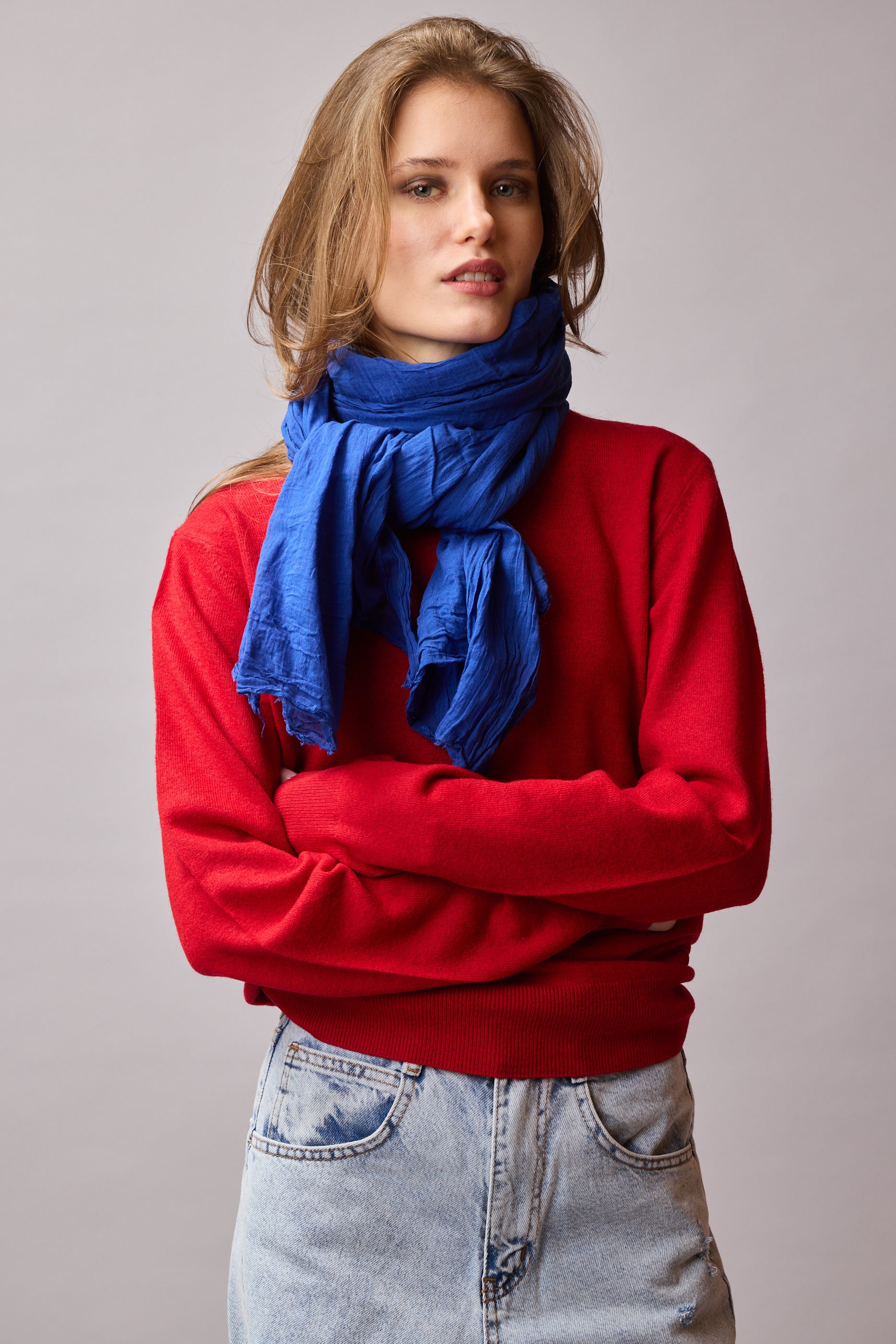 Royal Blue Organik Pamuk Handmade Şal