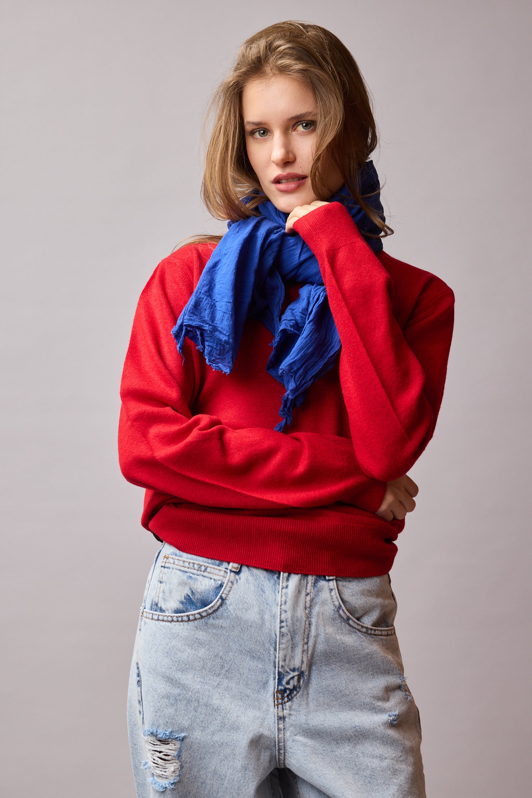 Royal Blue Organik Pamuk Handmade Şal