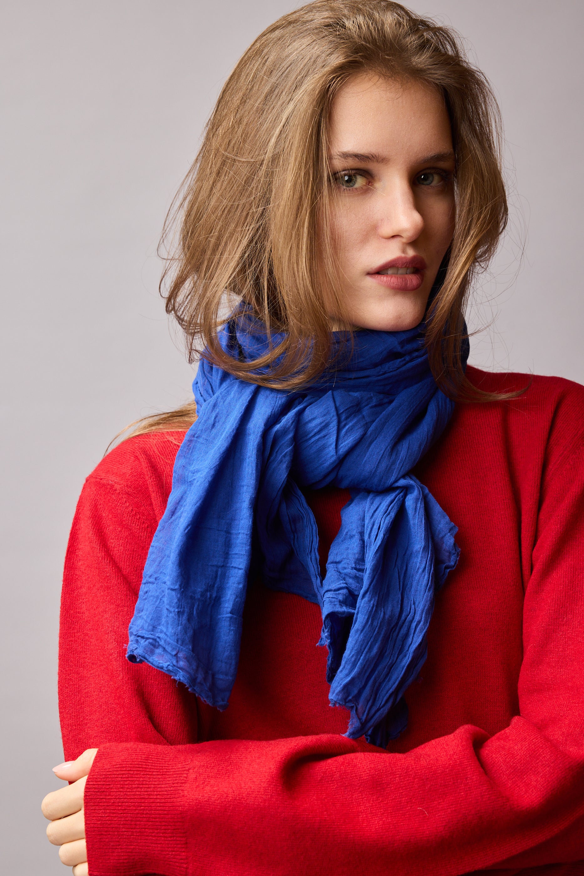 Royal Blue Organik Pamuk Handmade Şal