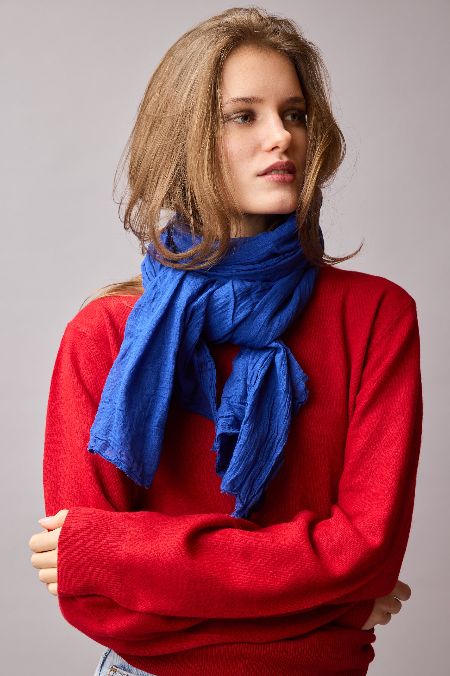 Royal Blue Organik Pamuk Handmade Şal