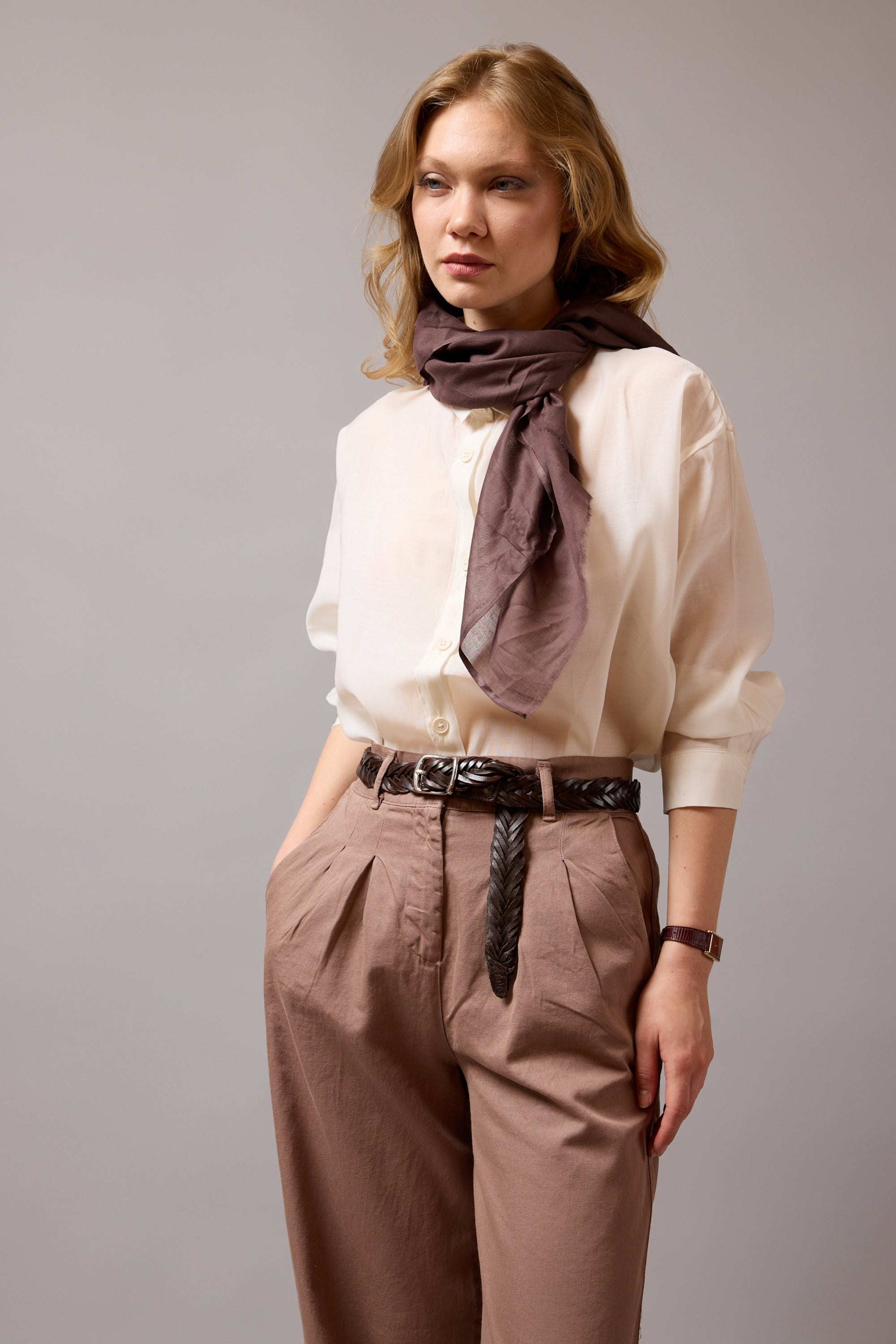 Mocha Organik Pamuk Handmade Kare Fular