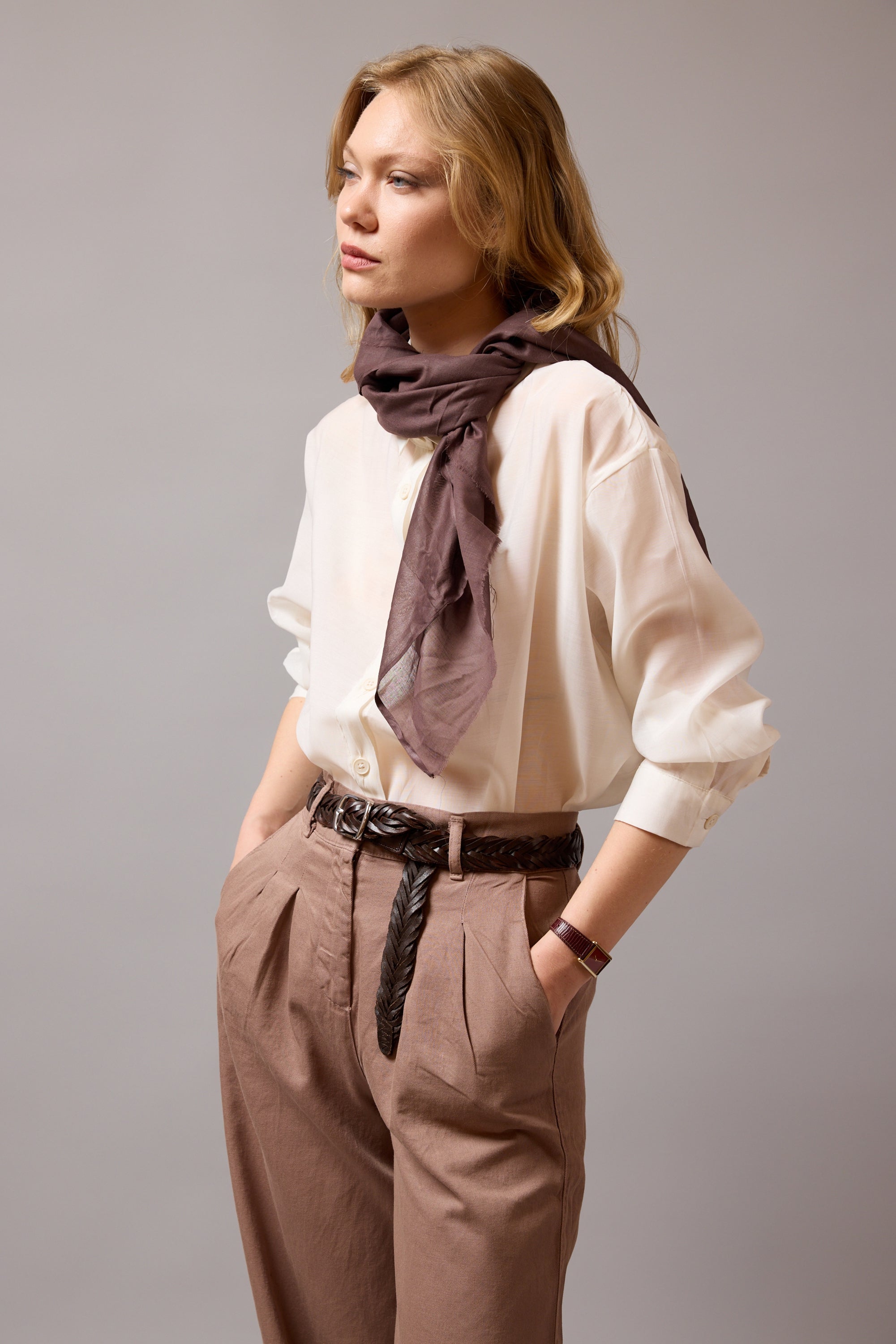 Mocha Organik Pamuk Handmade Kare Fular