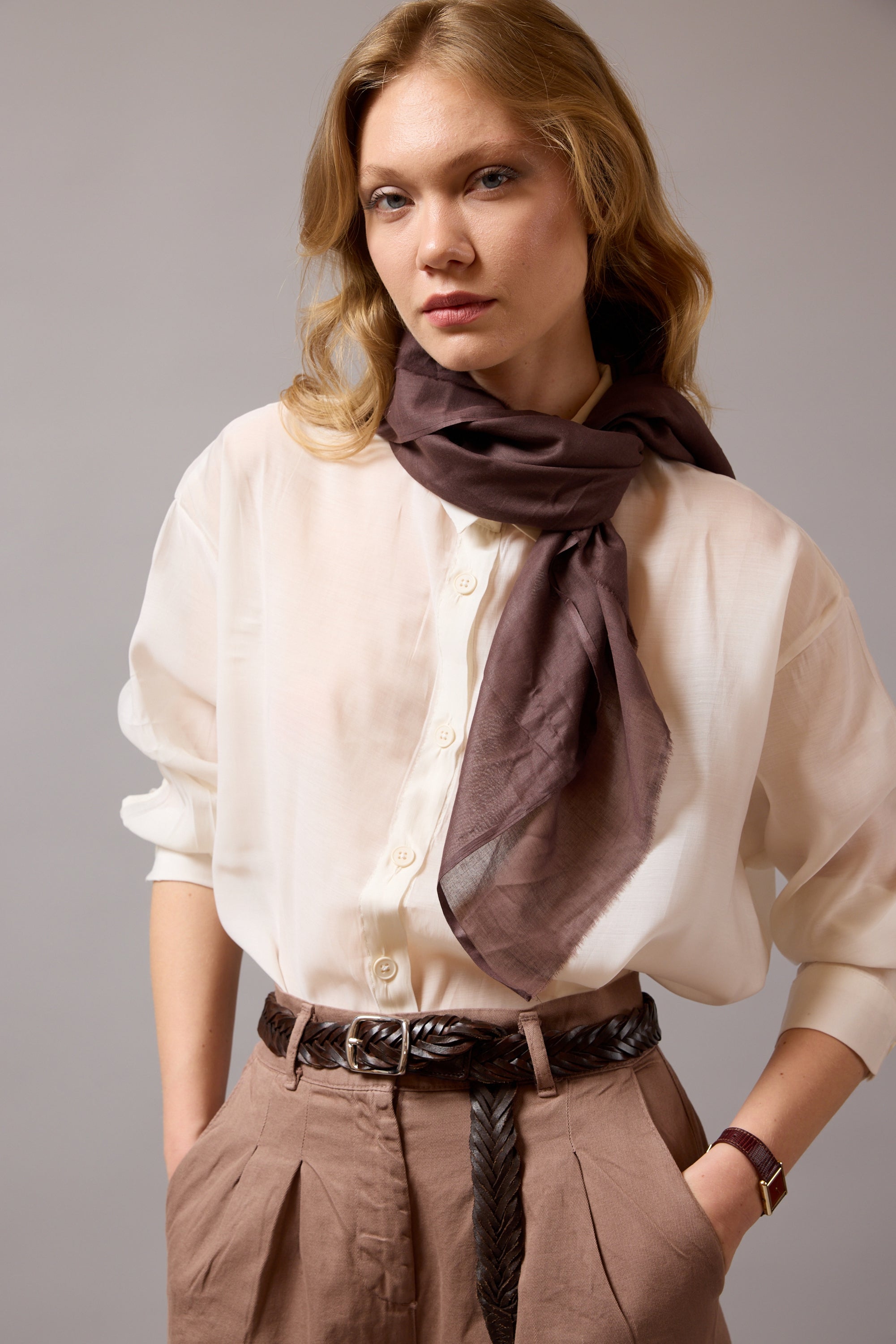 Mocha Organik Pamuk Handmade Kare Fular