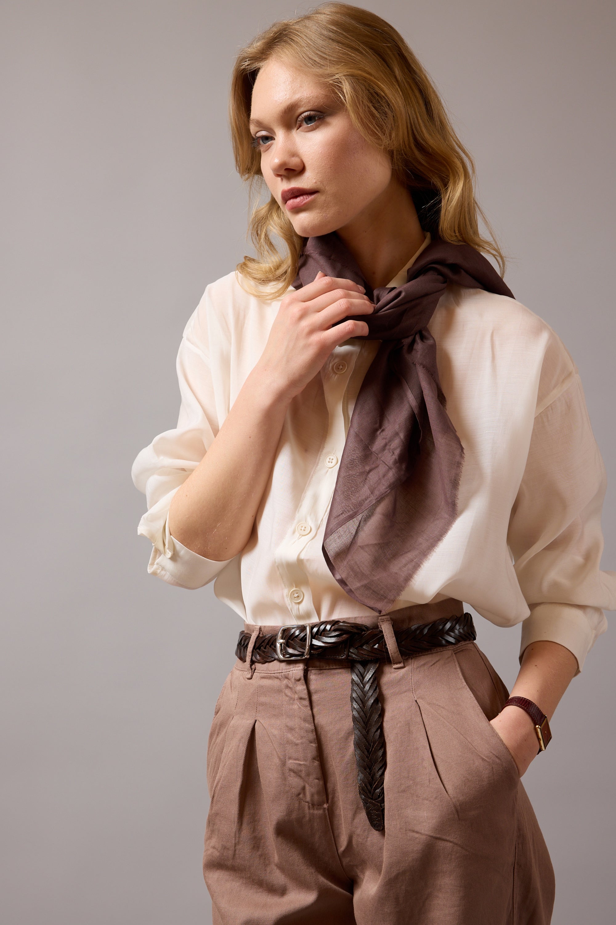 Mocha Organik Pamuk Handmade Kare Fular