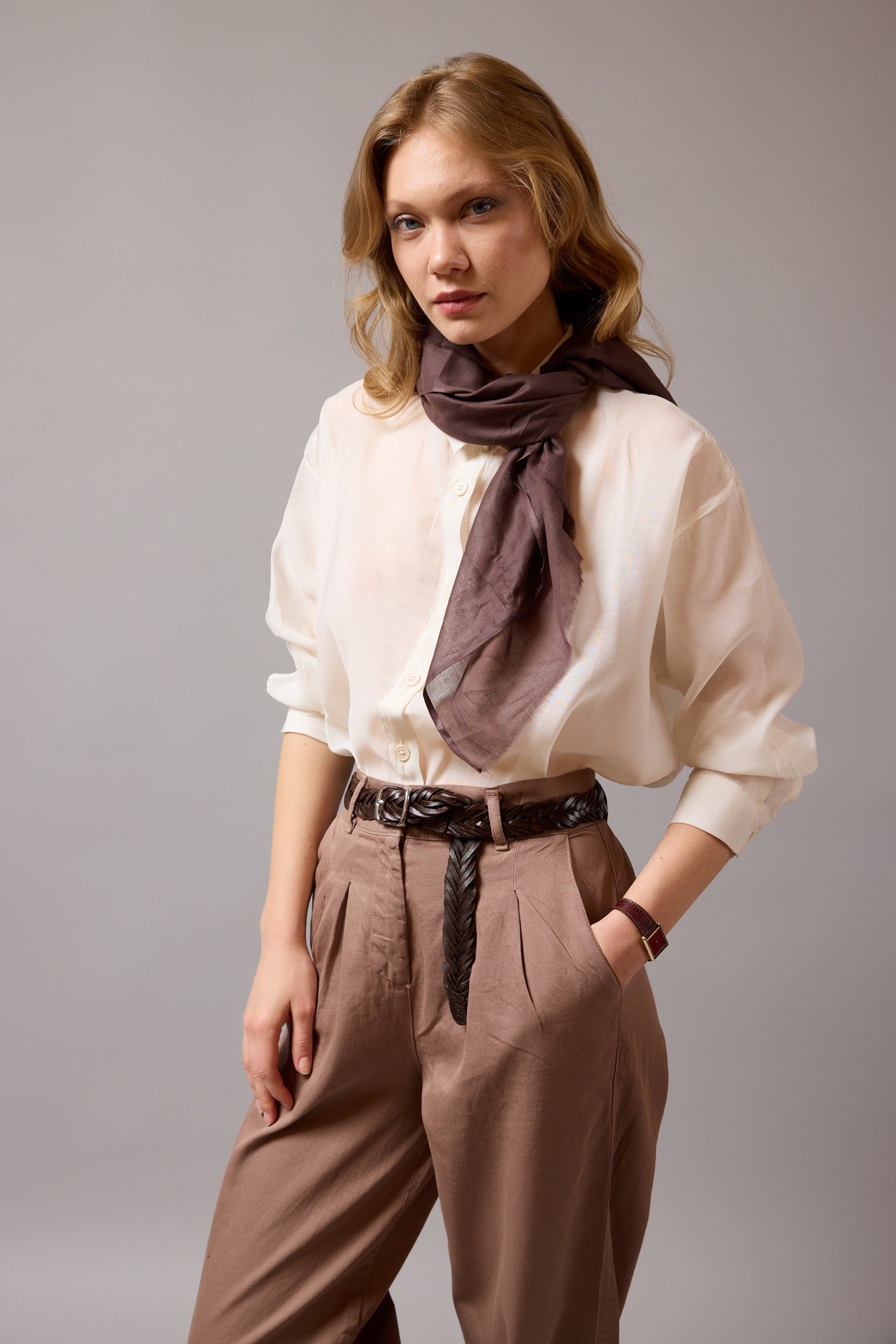 Mocha Organik Pamuk Handmade Kare Fular