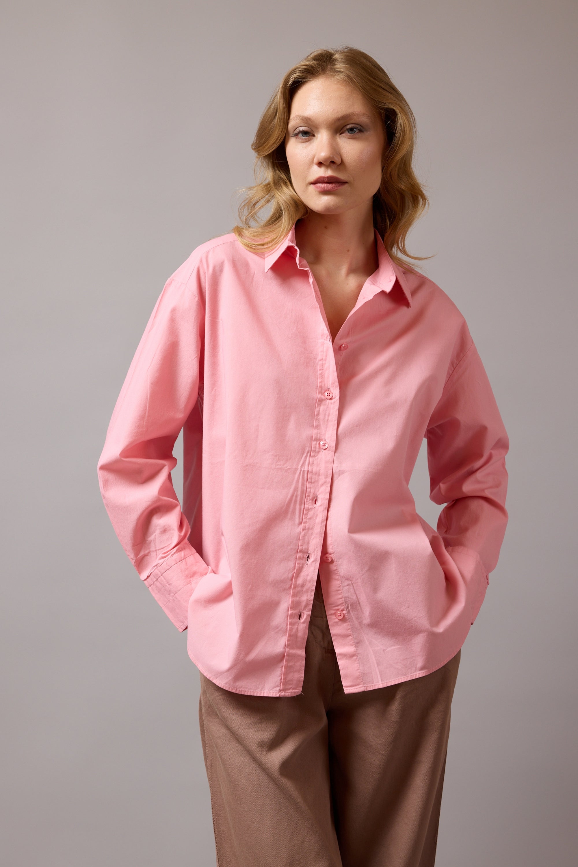 CLASSIC COLLAR OVERSIZE POPLIN SHIRT PINK