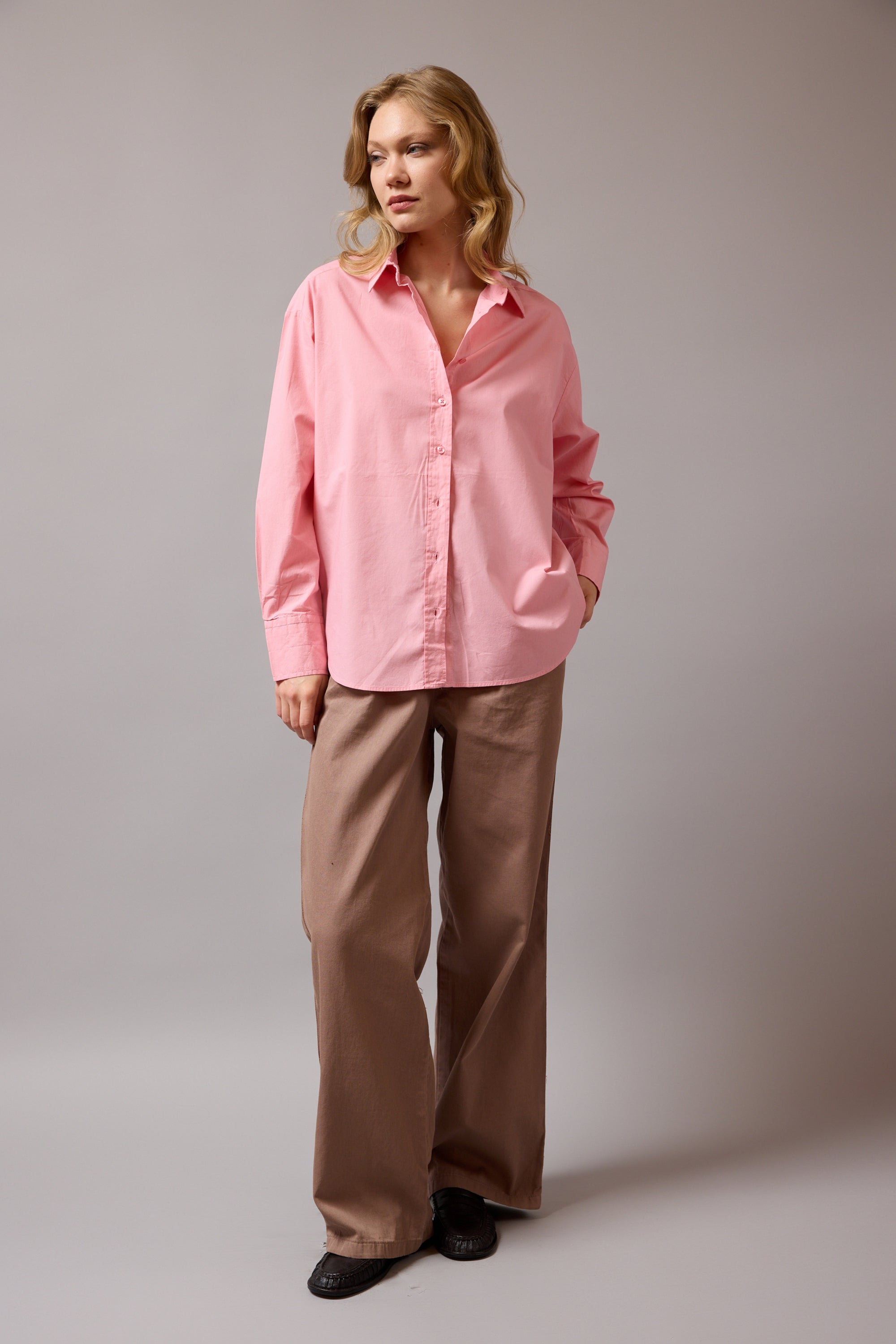 CLASSIC COLLAR OVERSIZE POPLIN SHIRT PINK