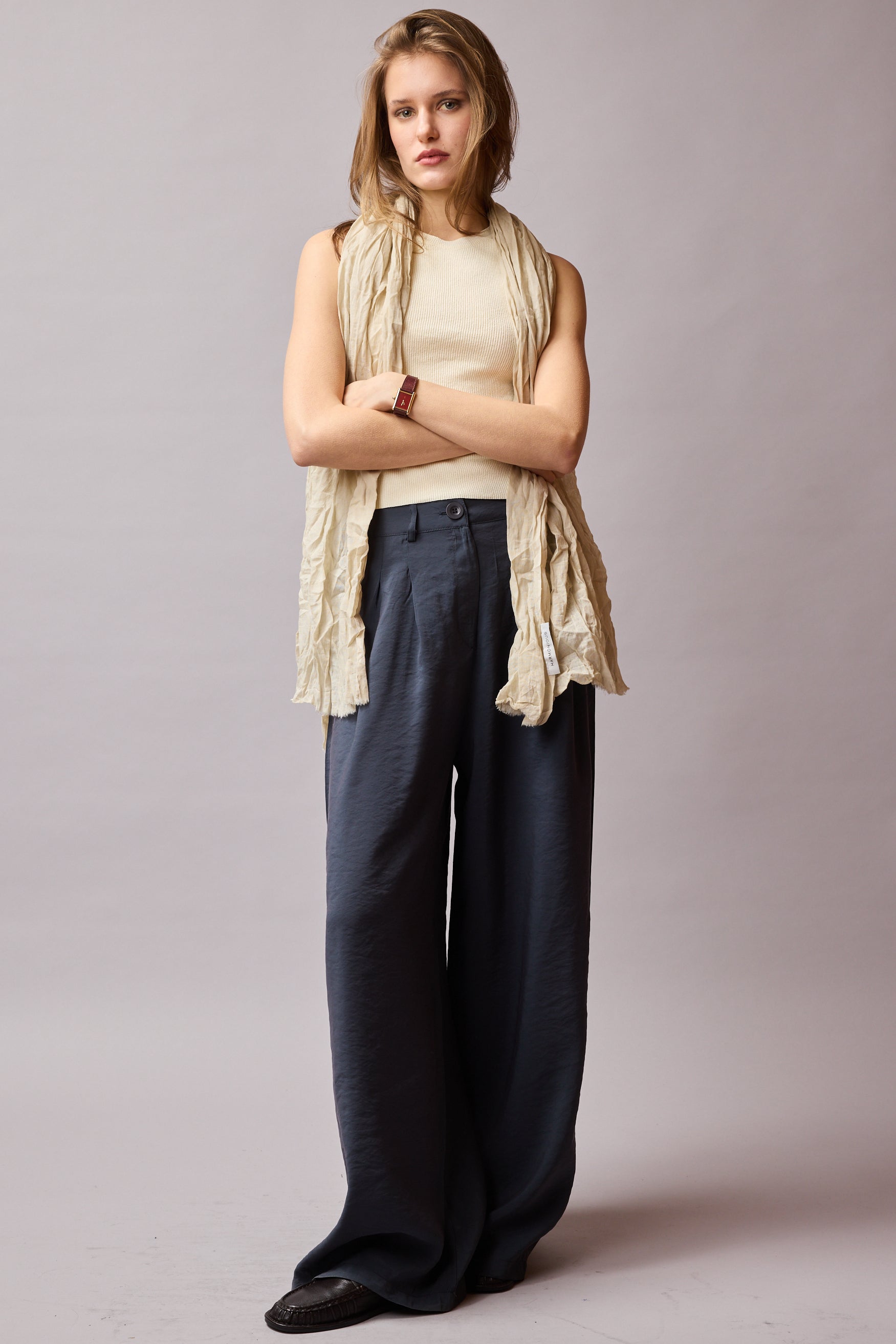 Vintage Beige Organik Pamuk El Boyama Sal