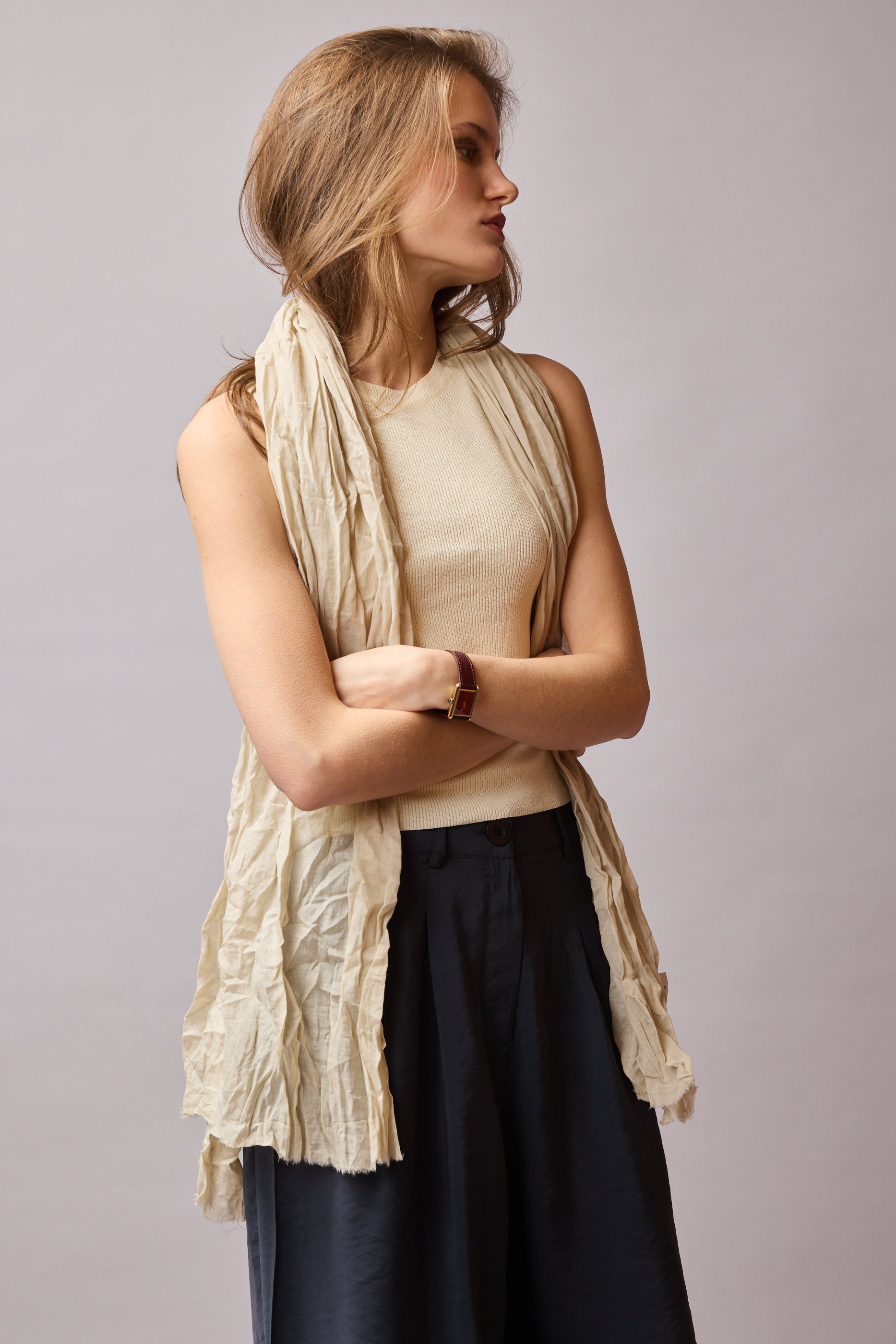 Vintage Beige Organik Pamuk El Boyama Sal