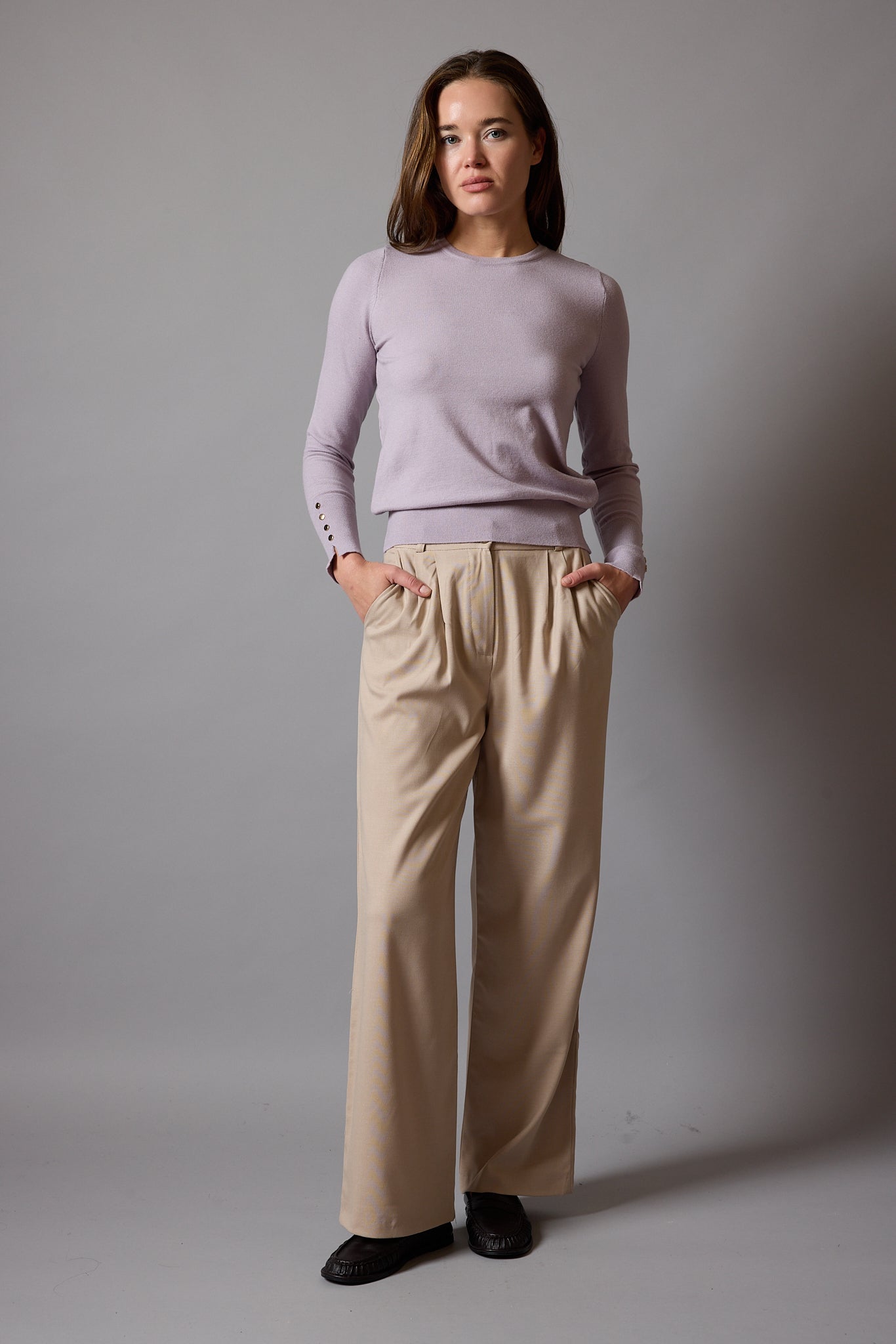 DOUBLE PLEATED PALAZZO TROUSERS BEIGE