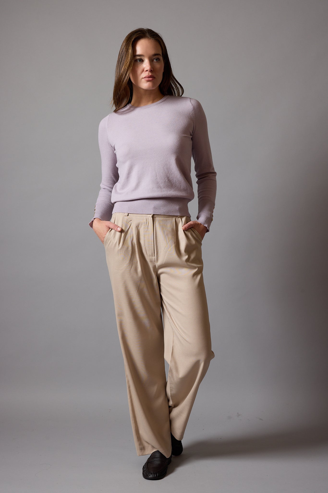 DOUBLE PLEATED PALAZZO TROUSERS BEIGE