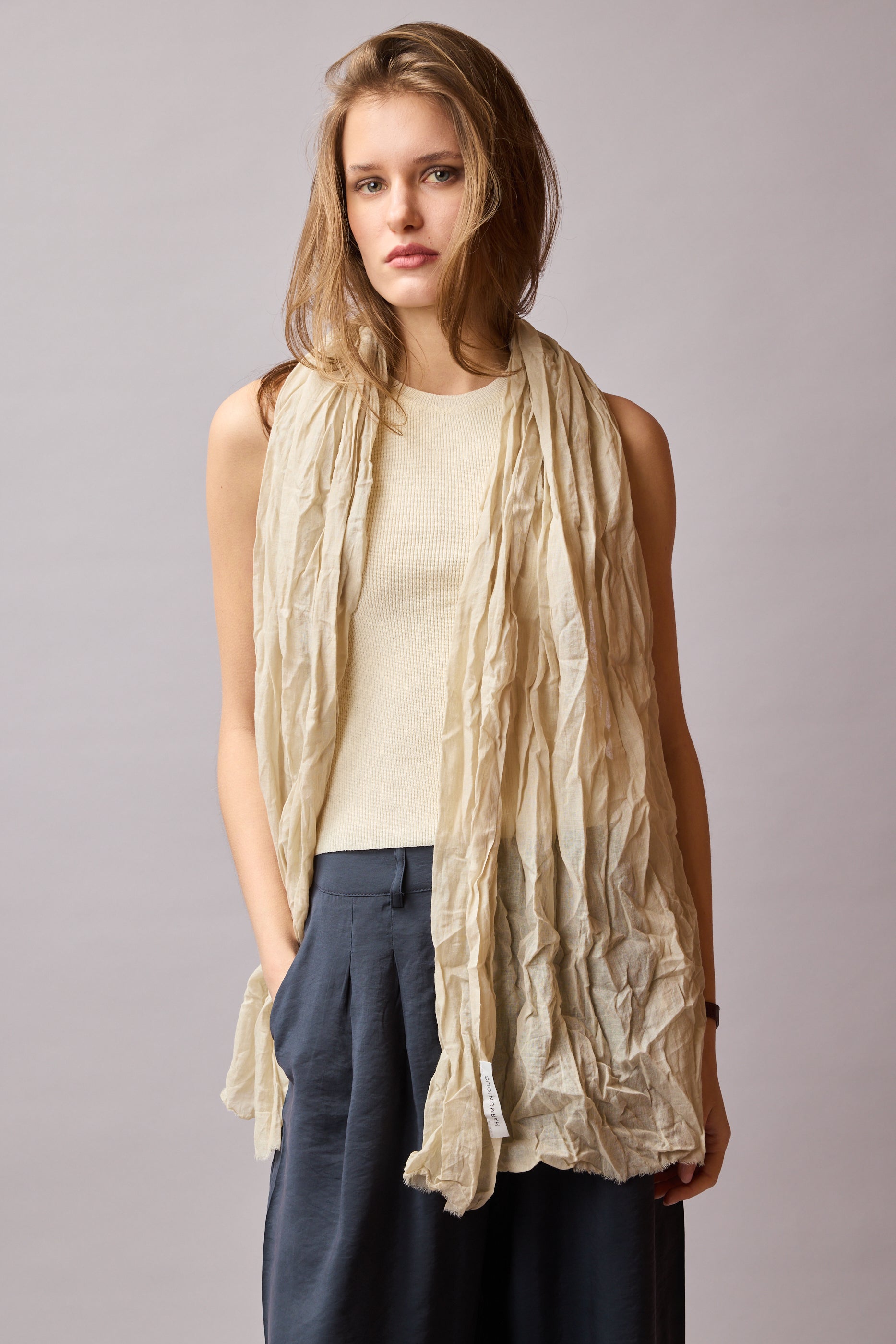 Vintage Beige Organik Pamuk El Boyama Sal