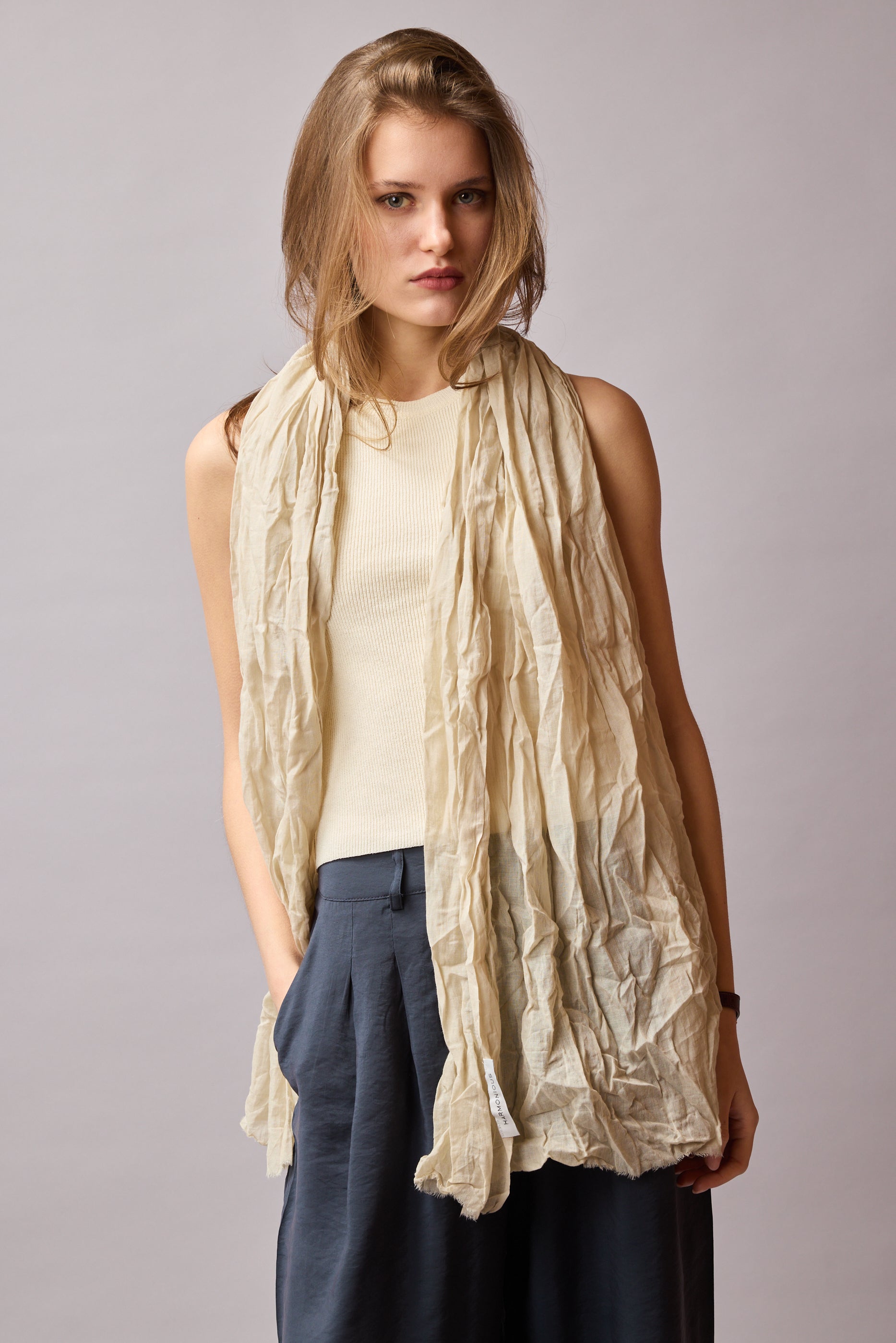 Vintage Beige Organik Pamuk El Boyama Sal