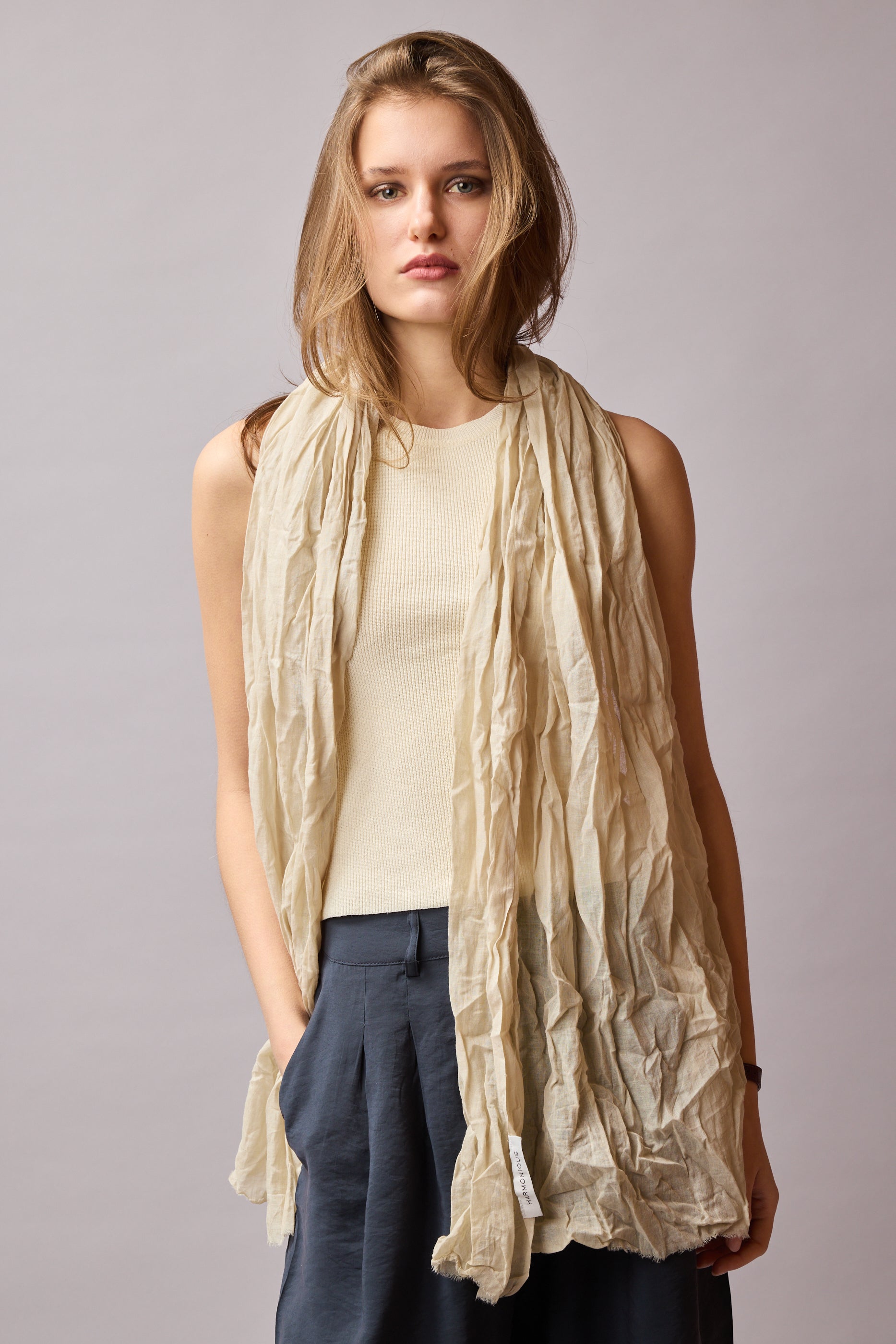 Vintage Beige Organik Pamuk El Boyama Sal