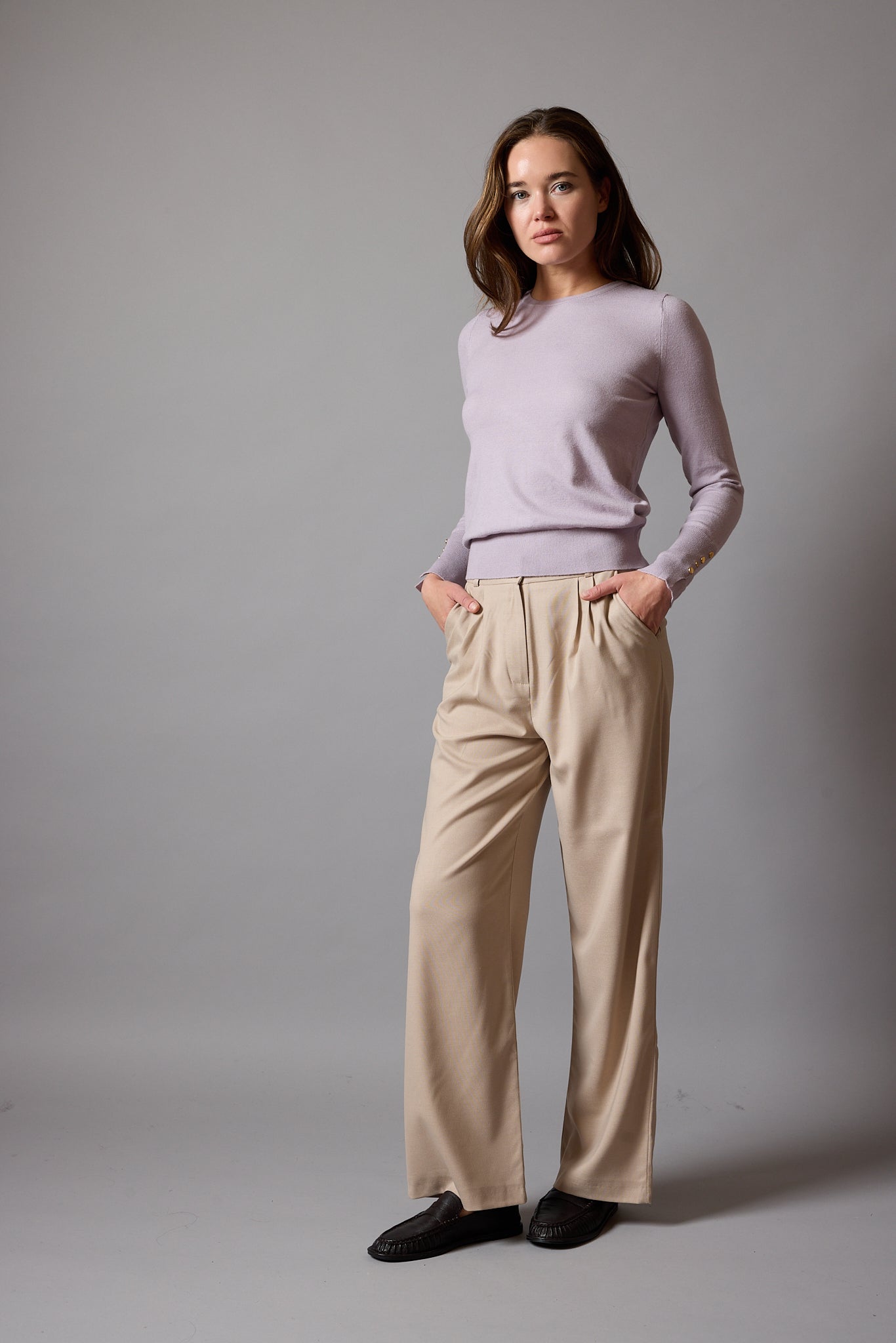 DOUBLE PLEATED PALAZZO TROUSERS BEIGE