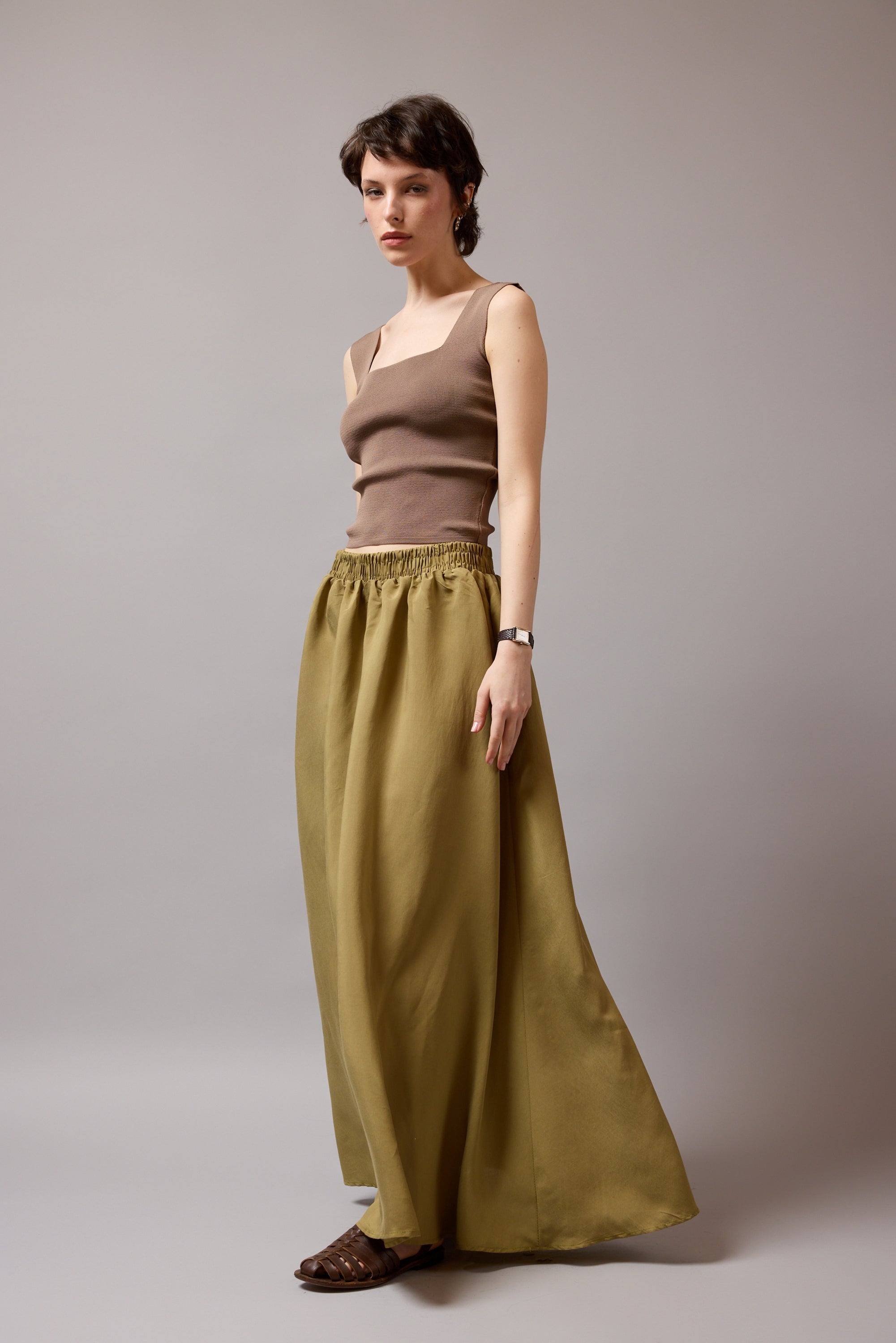 ELASTIK BEL BANTLI DOKUMLU ETEK OLIVE