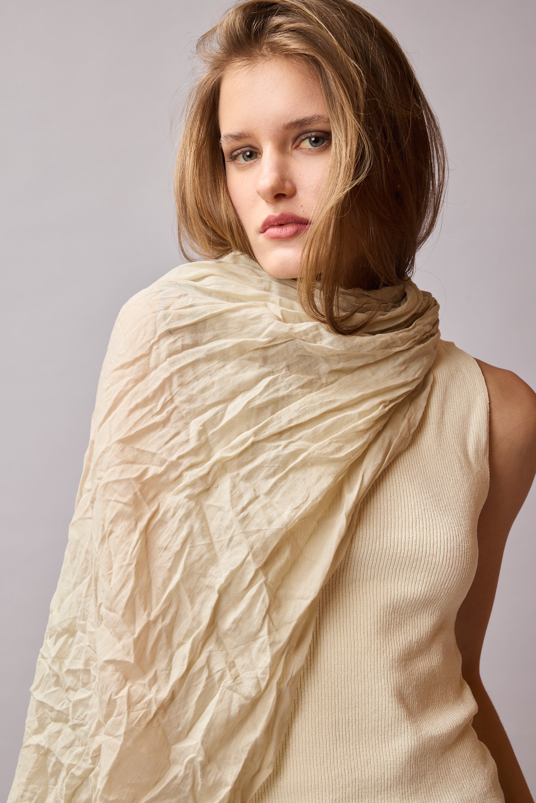 VINTAGE BEIGE ORGANIK PAMUK EL BOYAMA SAL