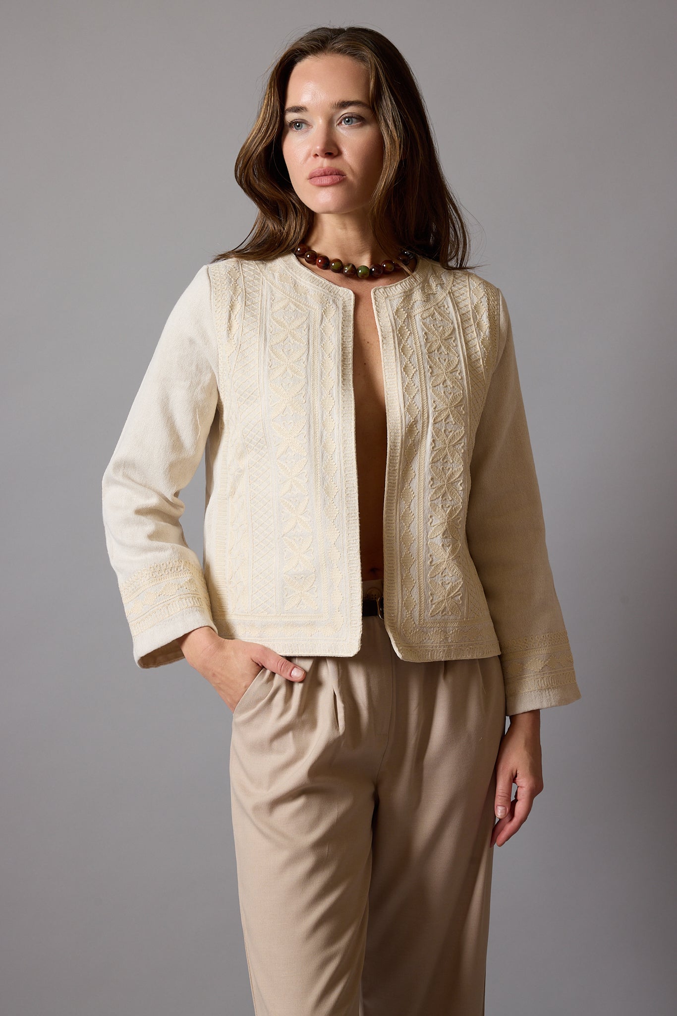 ELSA NAKIS DETAYLI GOMLEK CEKET BEIGE