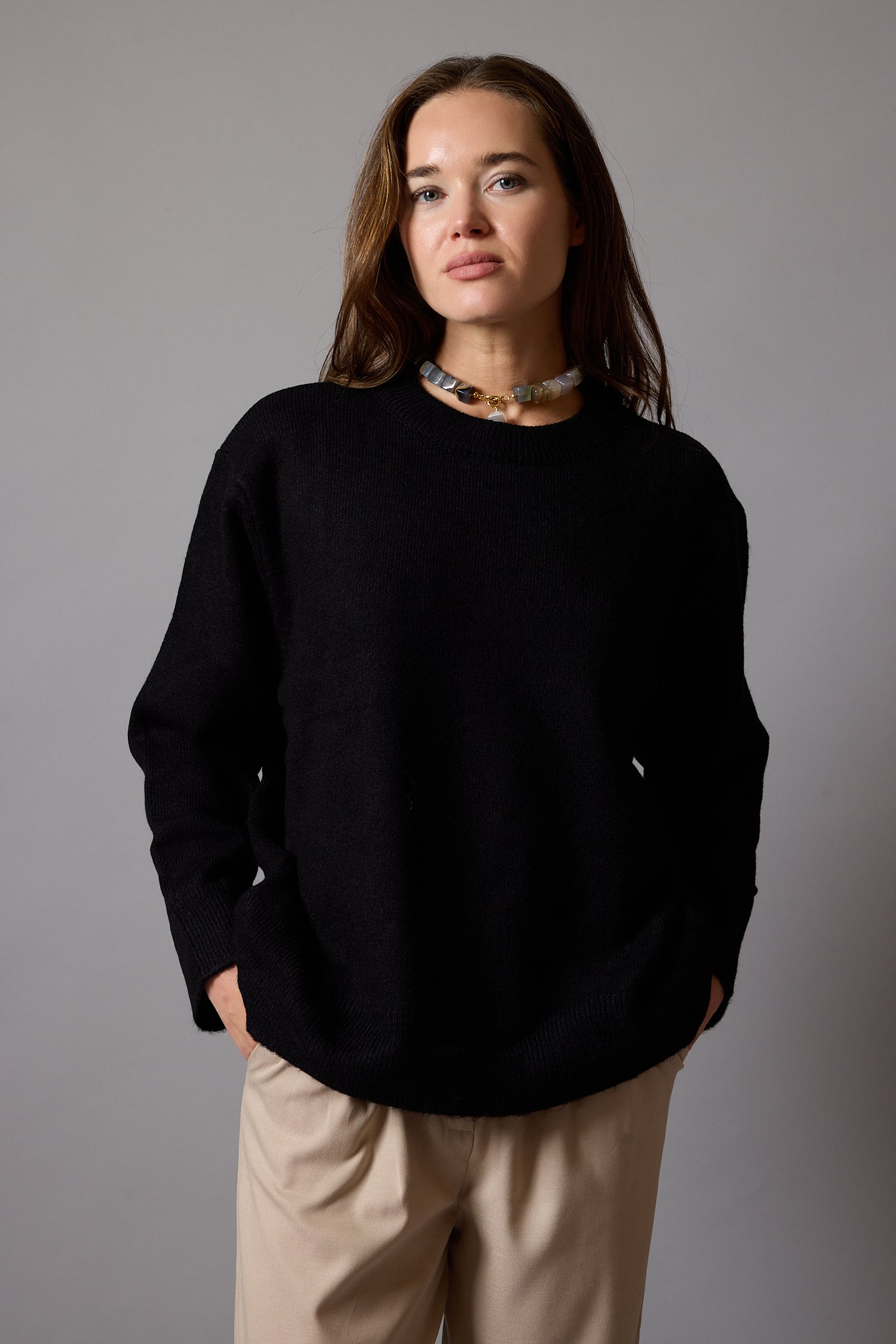 OVERSIZE BISIKLET YAKA KAZAK SİYAH
