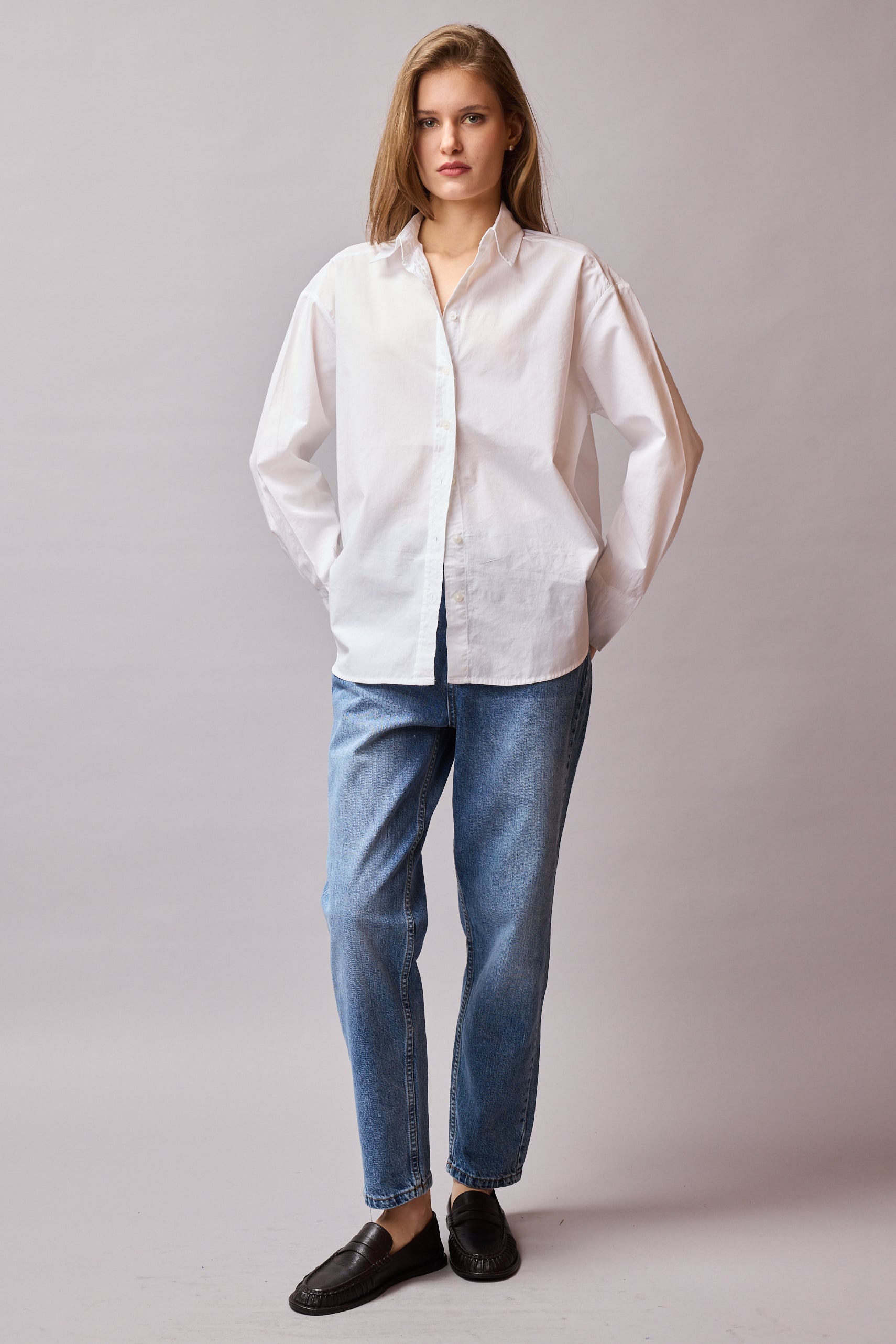 KLASIK YAKA OVERSIZE POPLIN GOMLEK BEYAZ