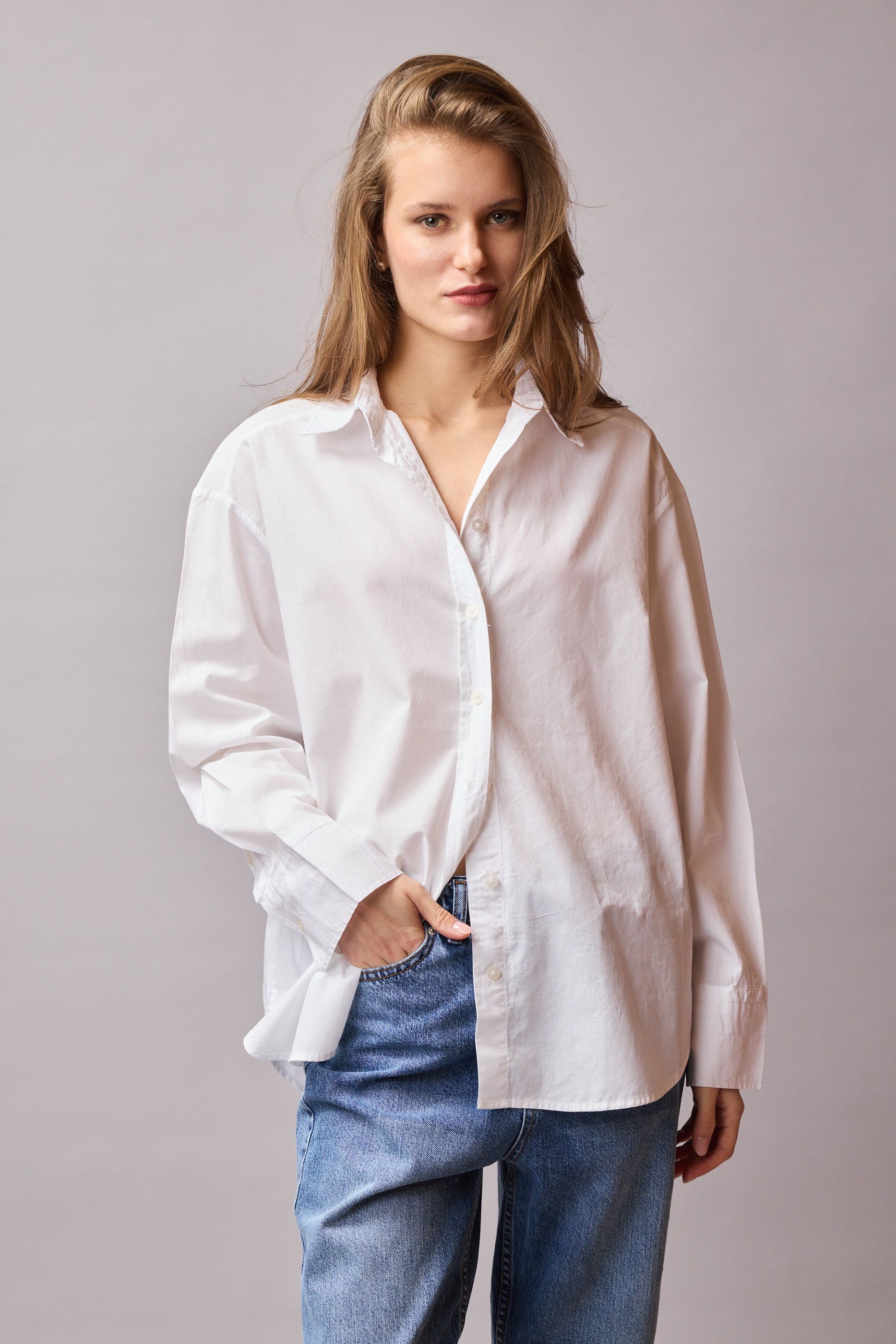 KLASIK YAKA OVERSIZE POPLIN GOMLEK BEYAZ