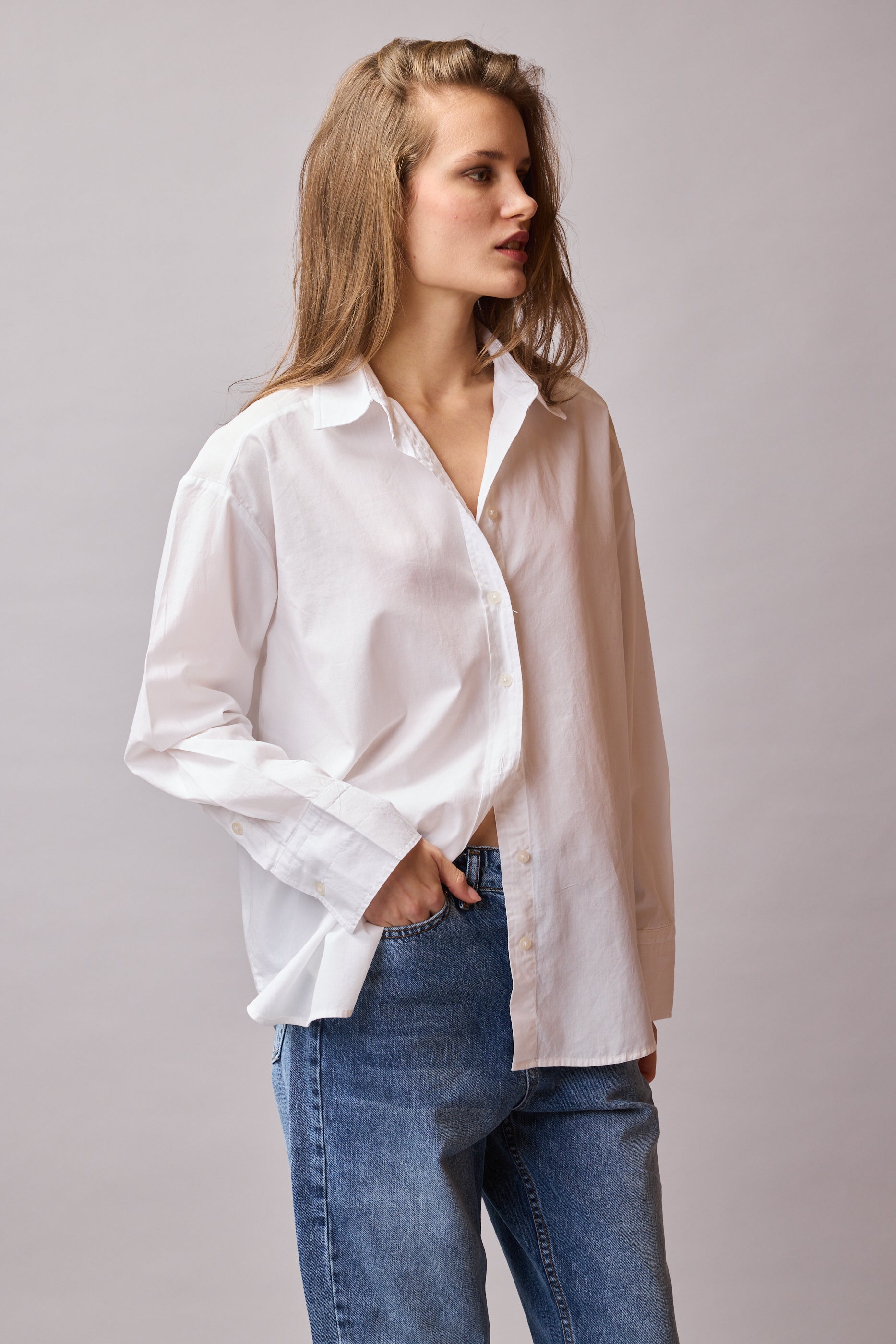 KLASIK YAKA OVERSIZE POPLIN GOMLEK BEYAZ