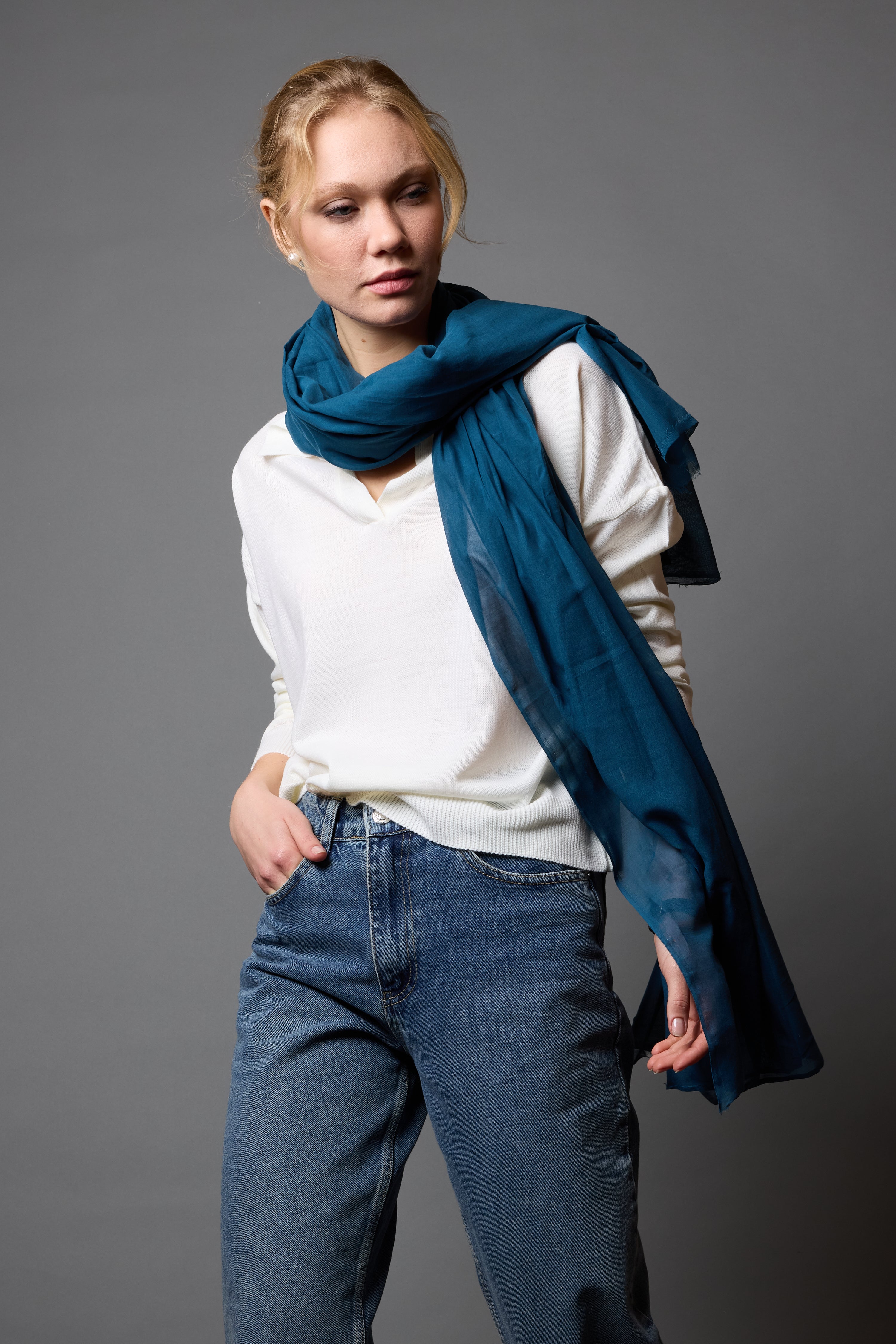 Sea Blue Organik Pamuk El Boyama Şal