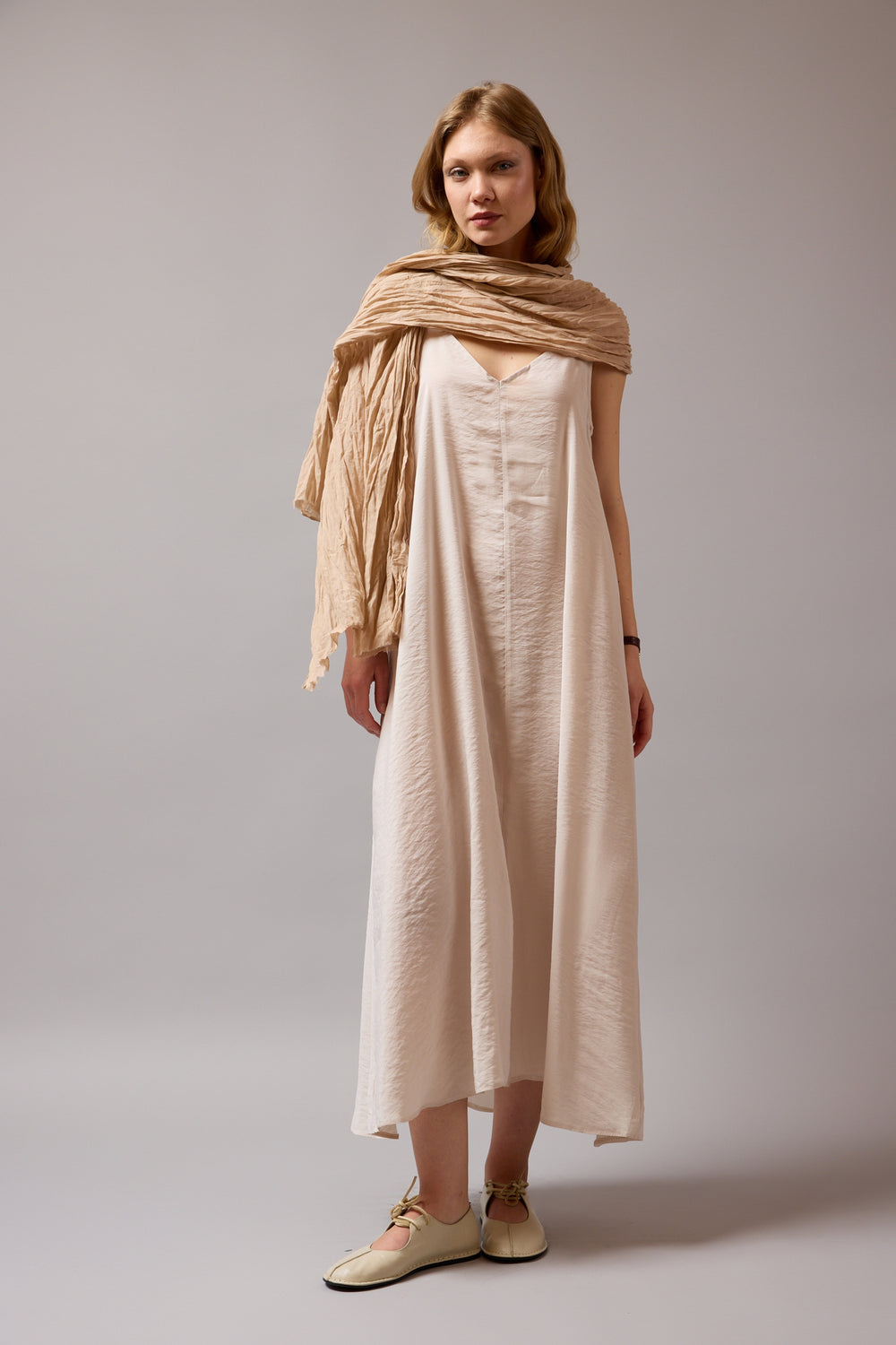 Beige Organik Pamuk Handmade Şal