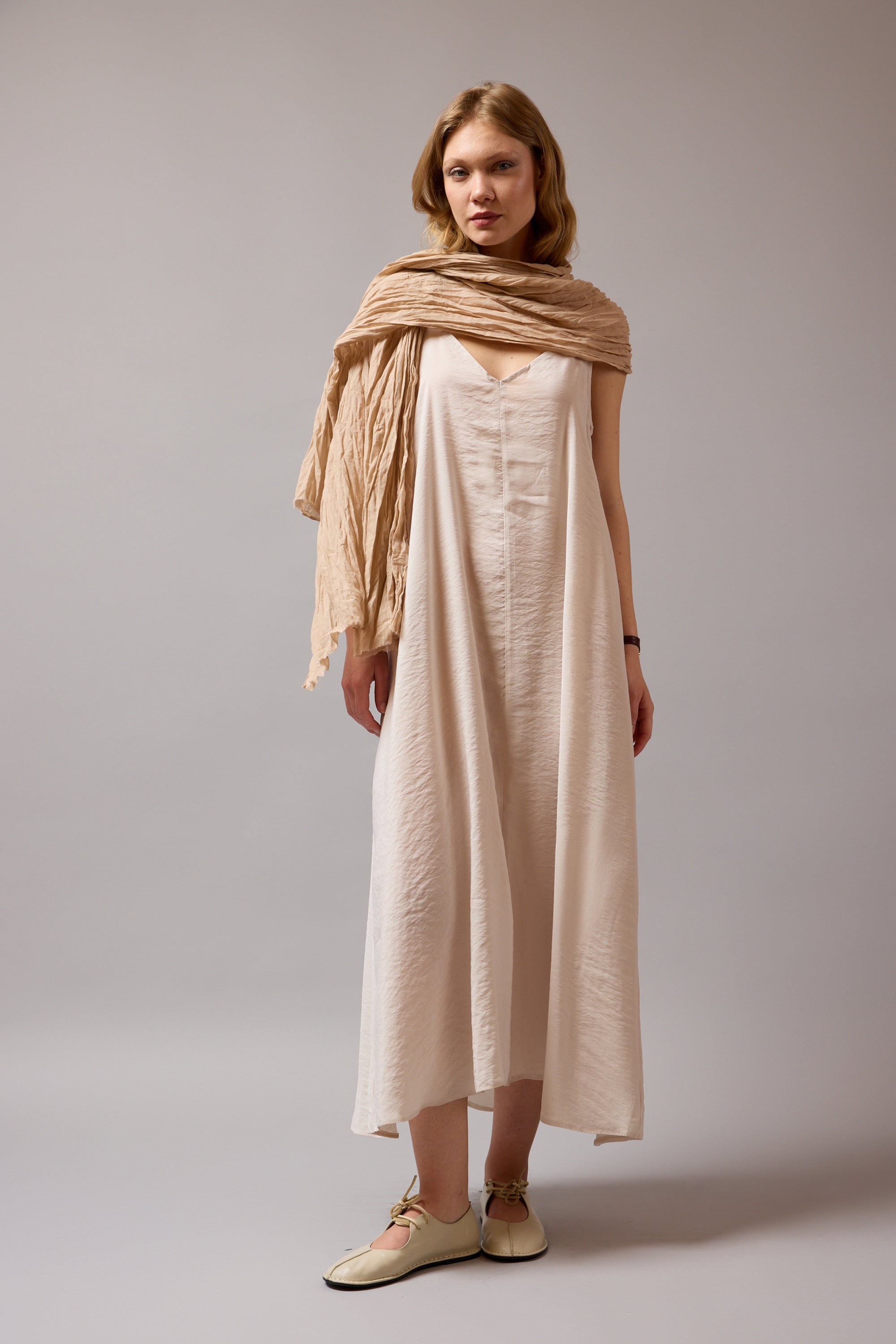 Beige Organik Pamuk Handmade Şal