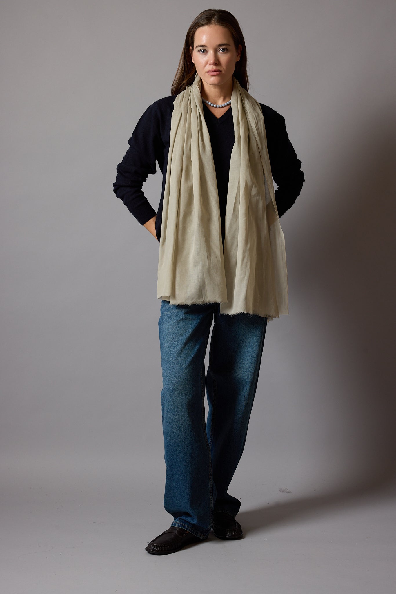 Vintage Beige Organik Pamuk El Boyama Sal