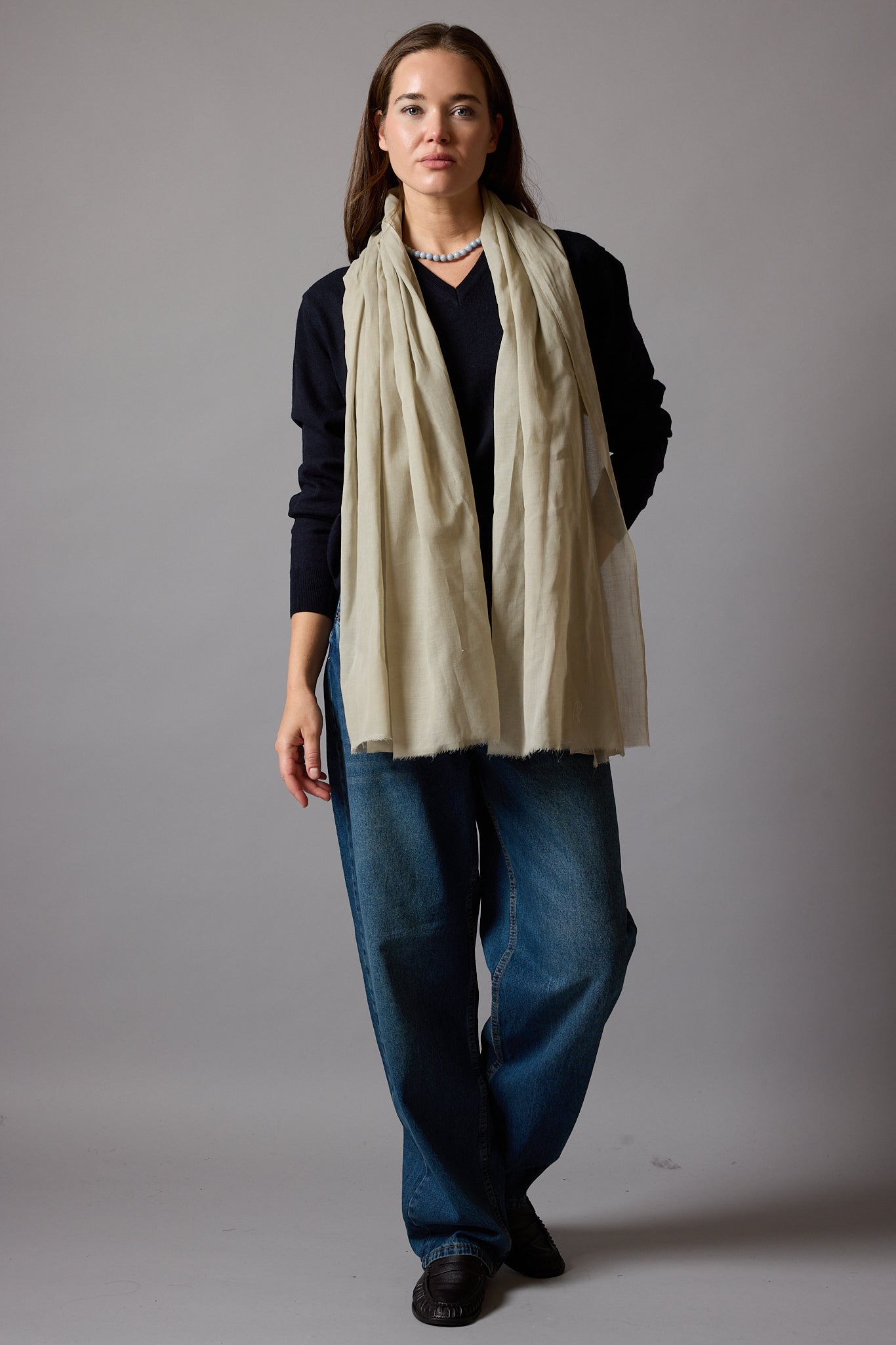 Vintage Beige Organik Pamuk El Boyama Sal
