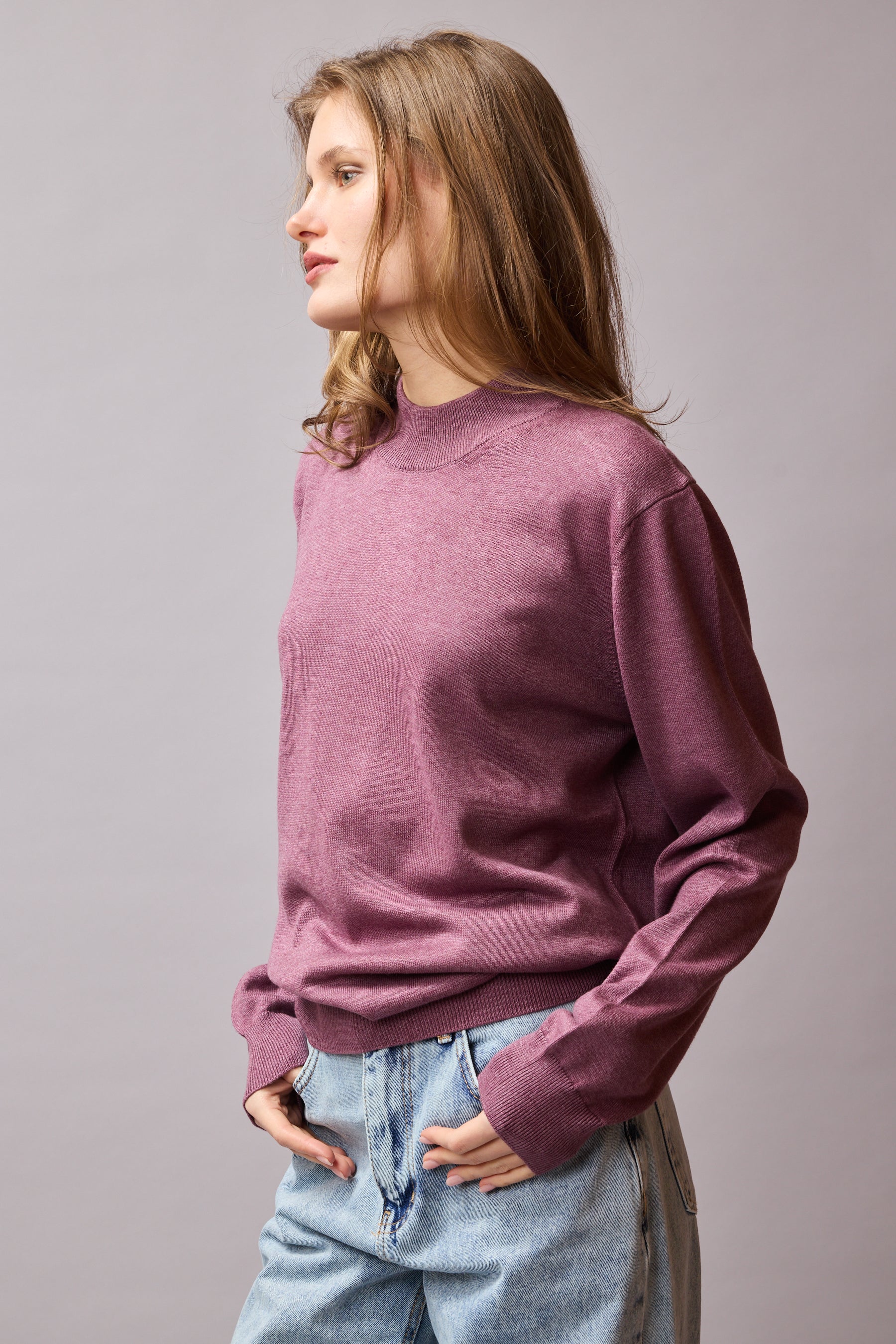 COTTON TURTLENECK UNISEX SWEATER DRIED ROSE