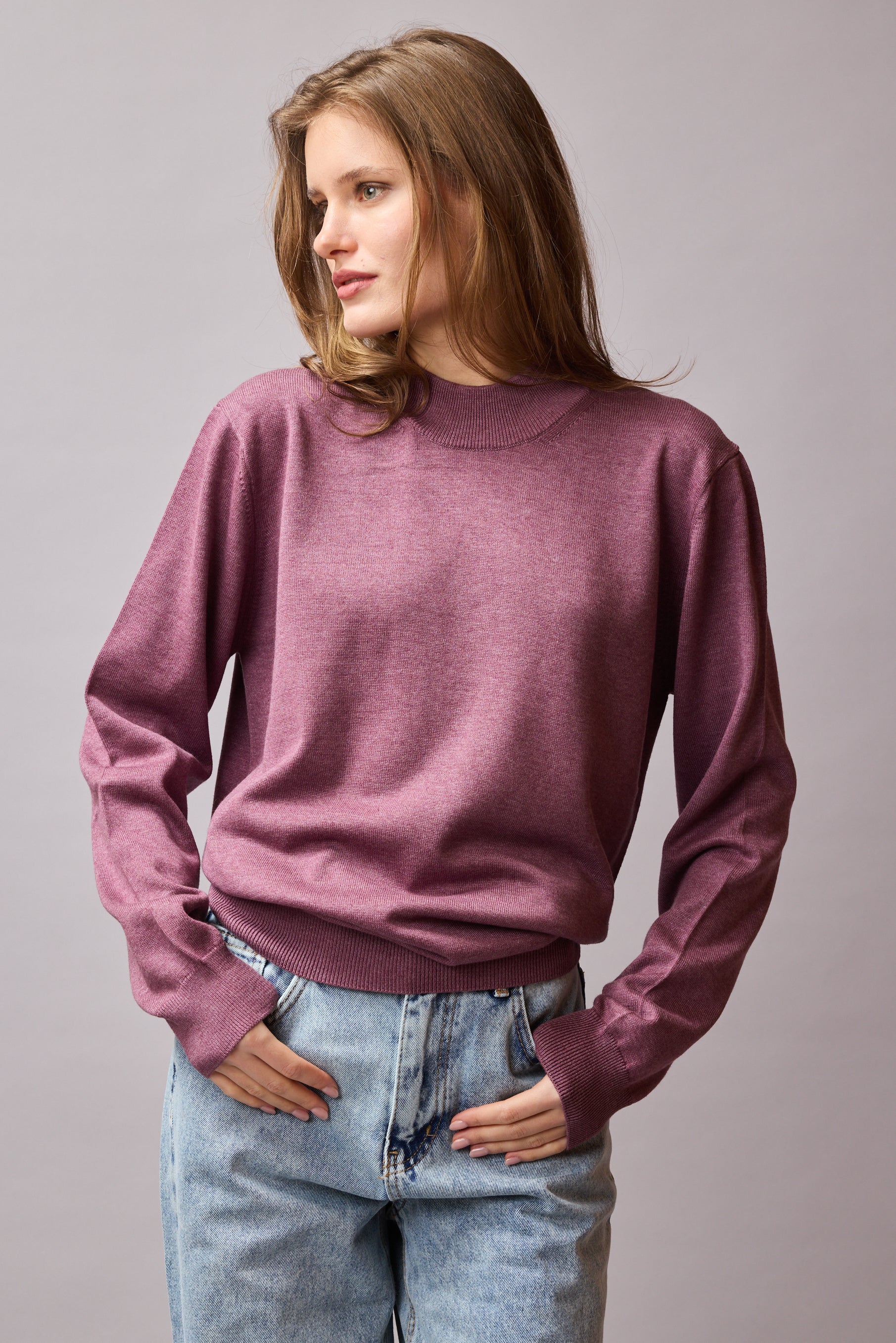 COTTON TURTLENECK UNISEX SWEATER DRIED ROSE