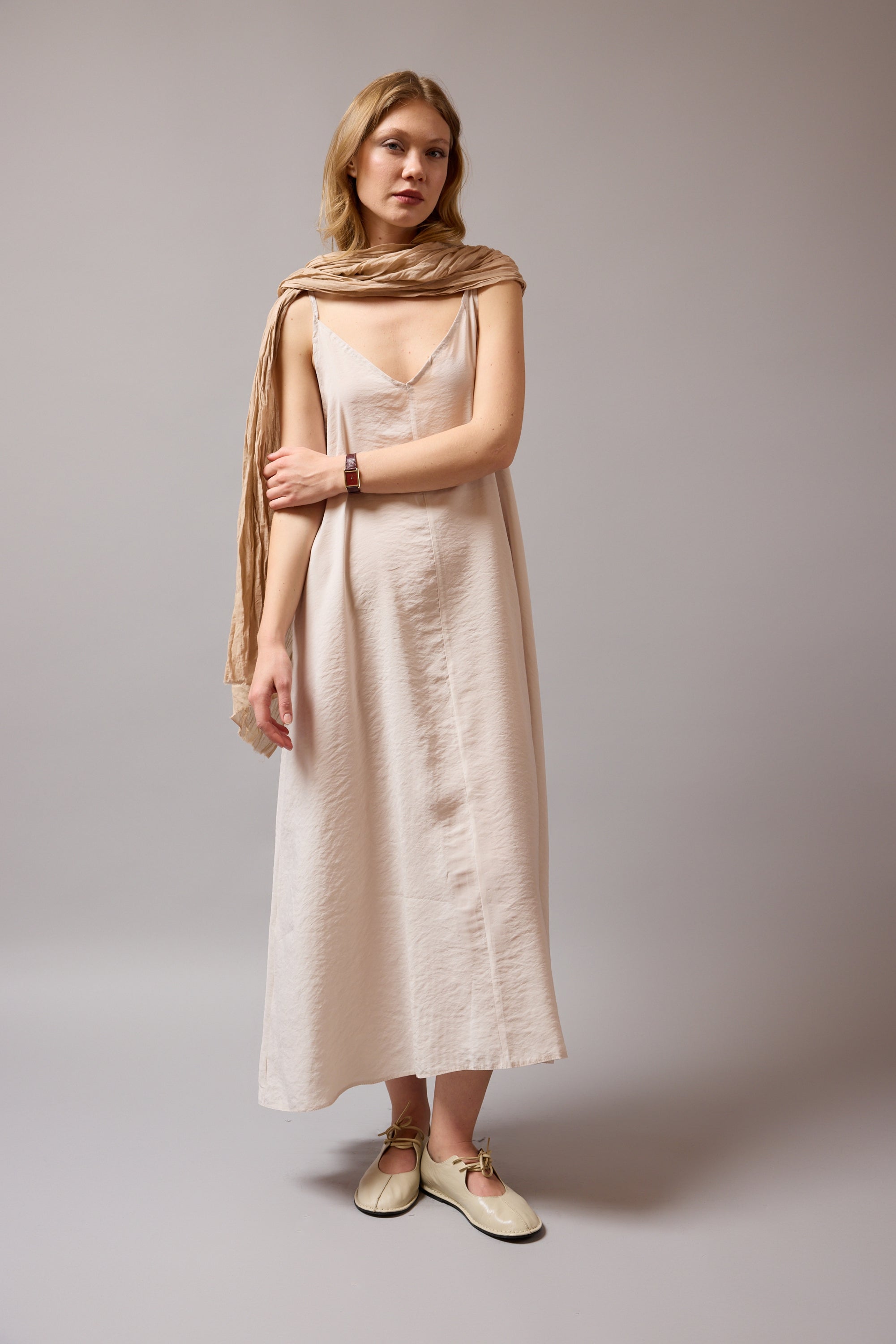 Beige Organik Pamuk Handmade Şal